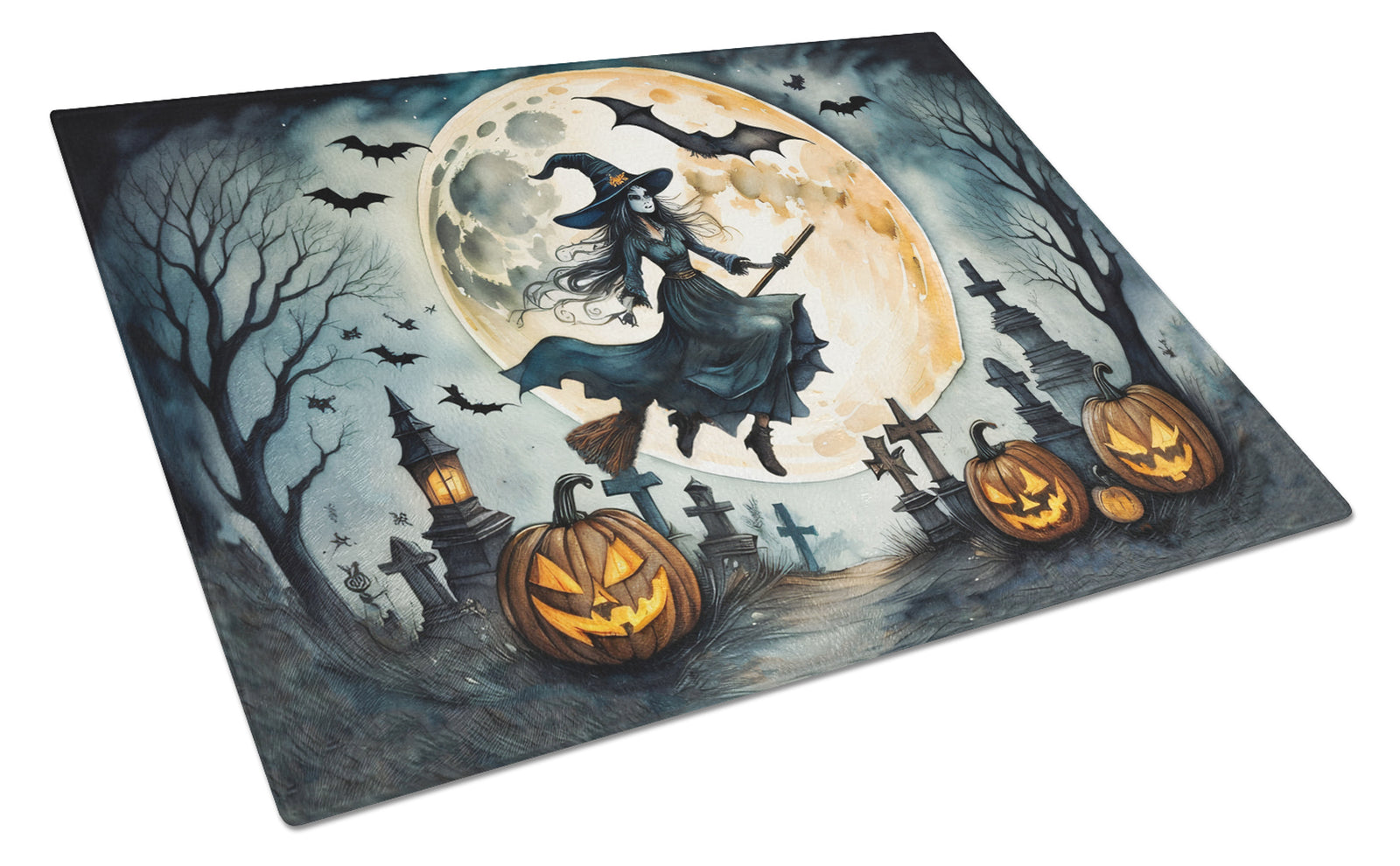 Buy this Flying Witch Spooky Halloween Glass Cutting Board Large