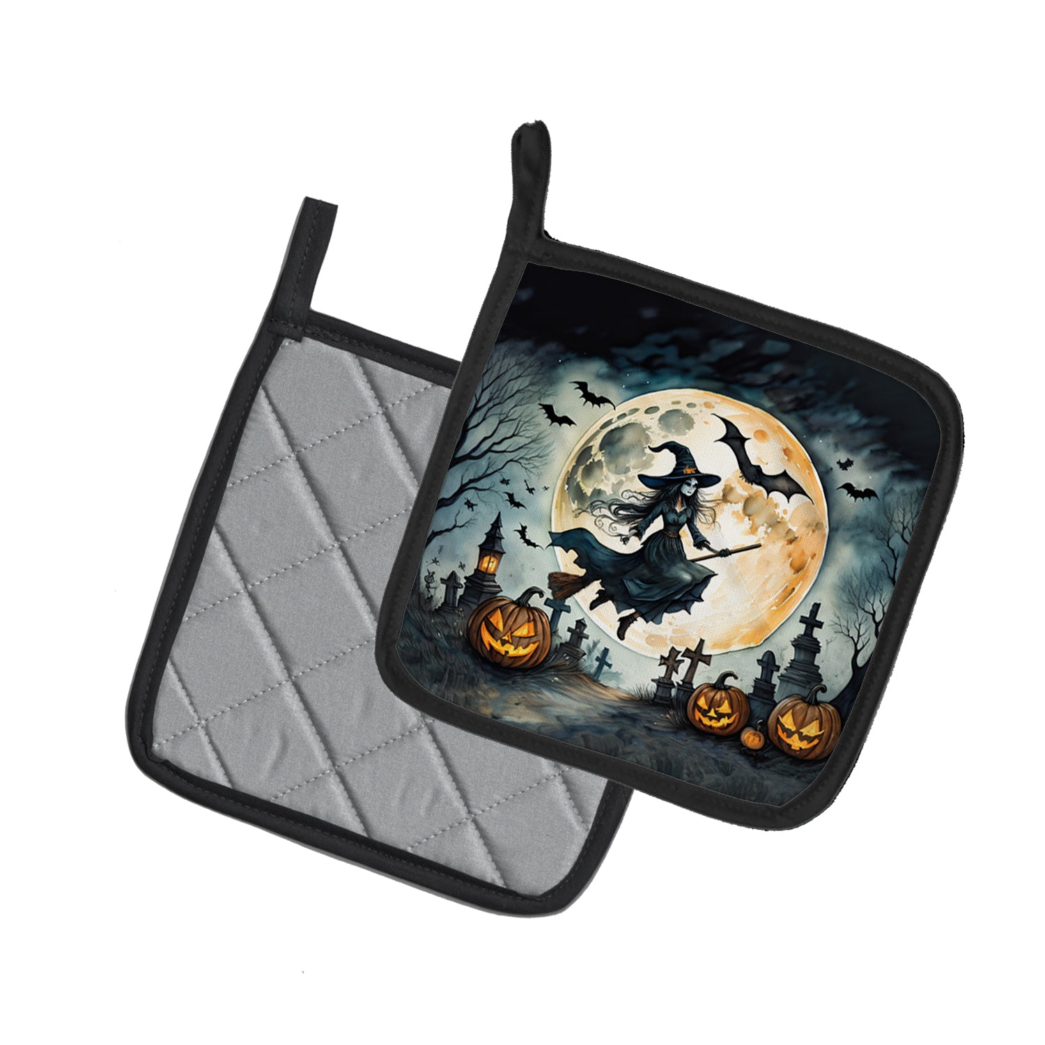 Flying Witch Spooky Halloween Pair of Pot Holders
