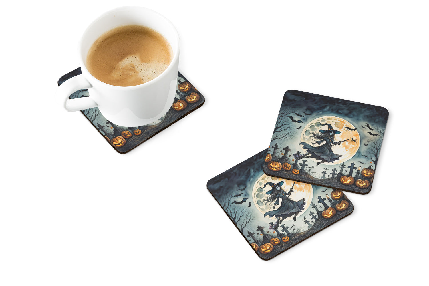 Buy this Flying Witch Spooky Halloween Foam Coaster Set of 4