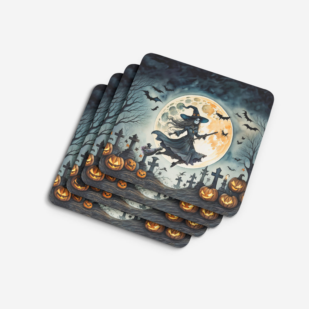 Flying Witch Spooky Halloween Foam Coaster Set of 4
