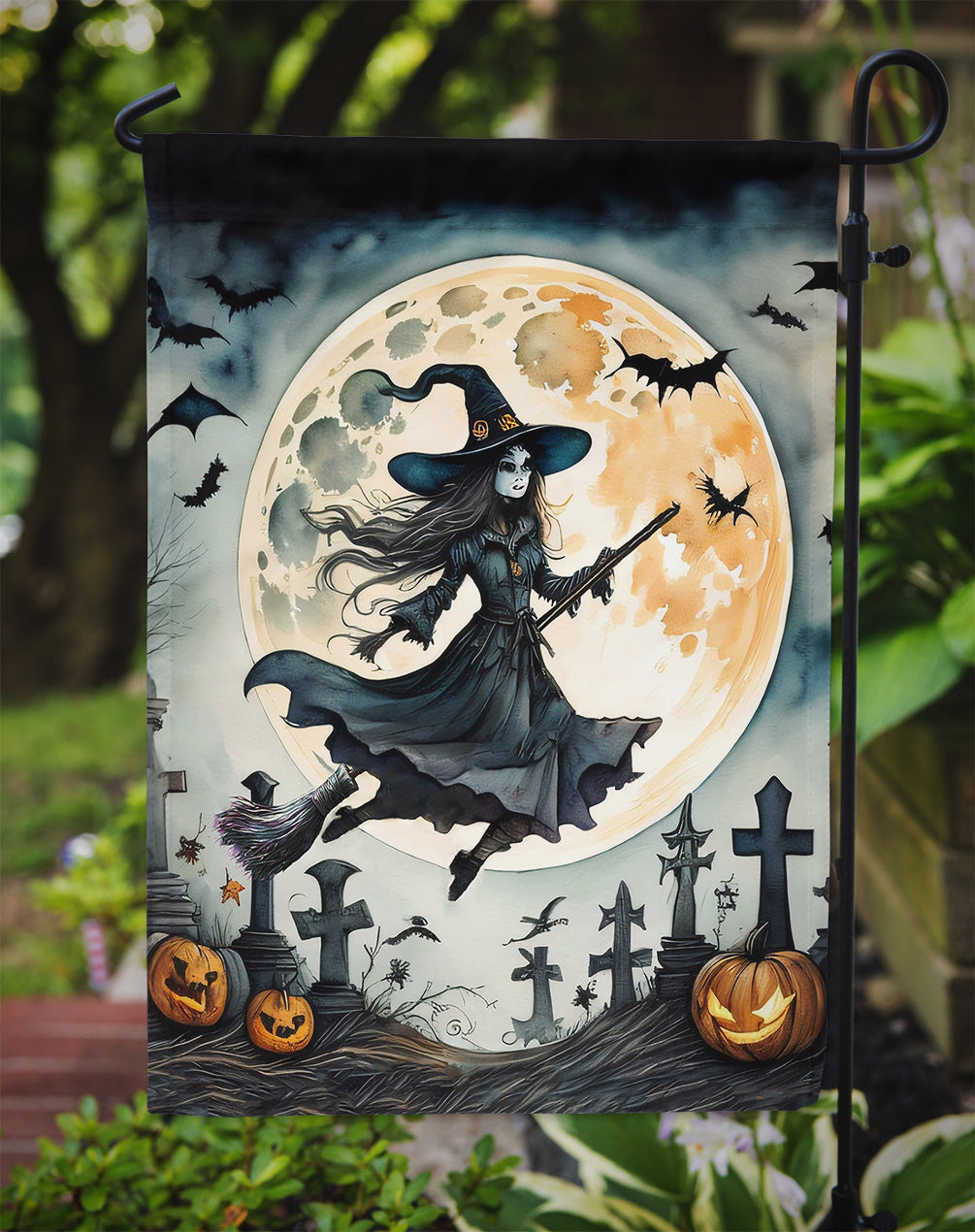 Flying Witch Spooky Halloween Garden Flag