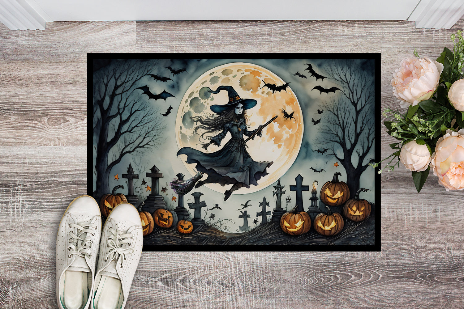 Flying Witch Spooky Halloween Indoor or Outdoor Mat 24x36