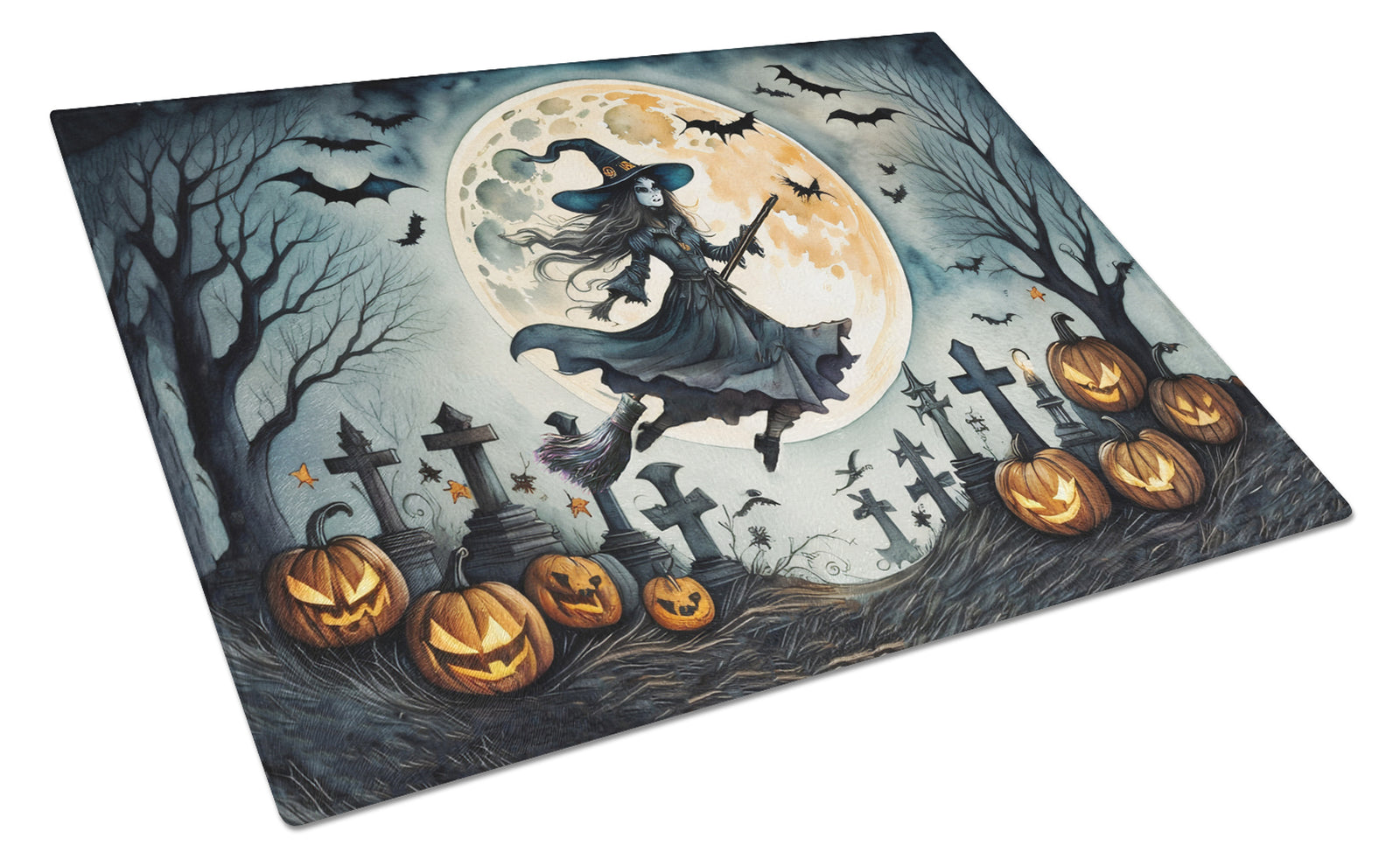 Buy this Flying Witch Spooky Halloween Glass Cutting Board Large