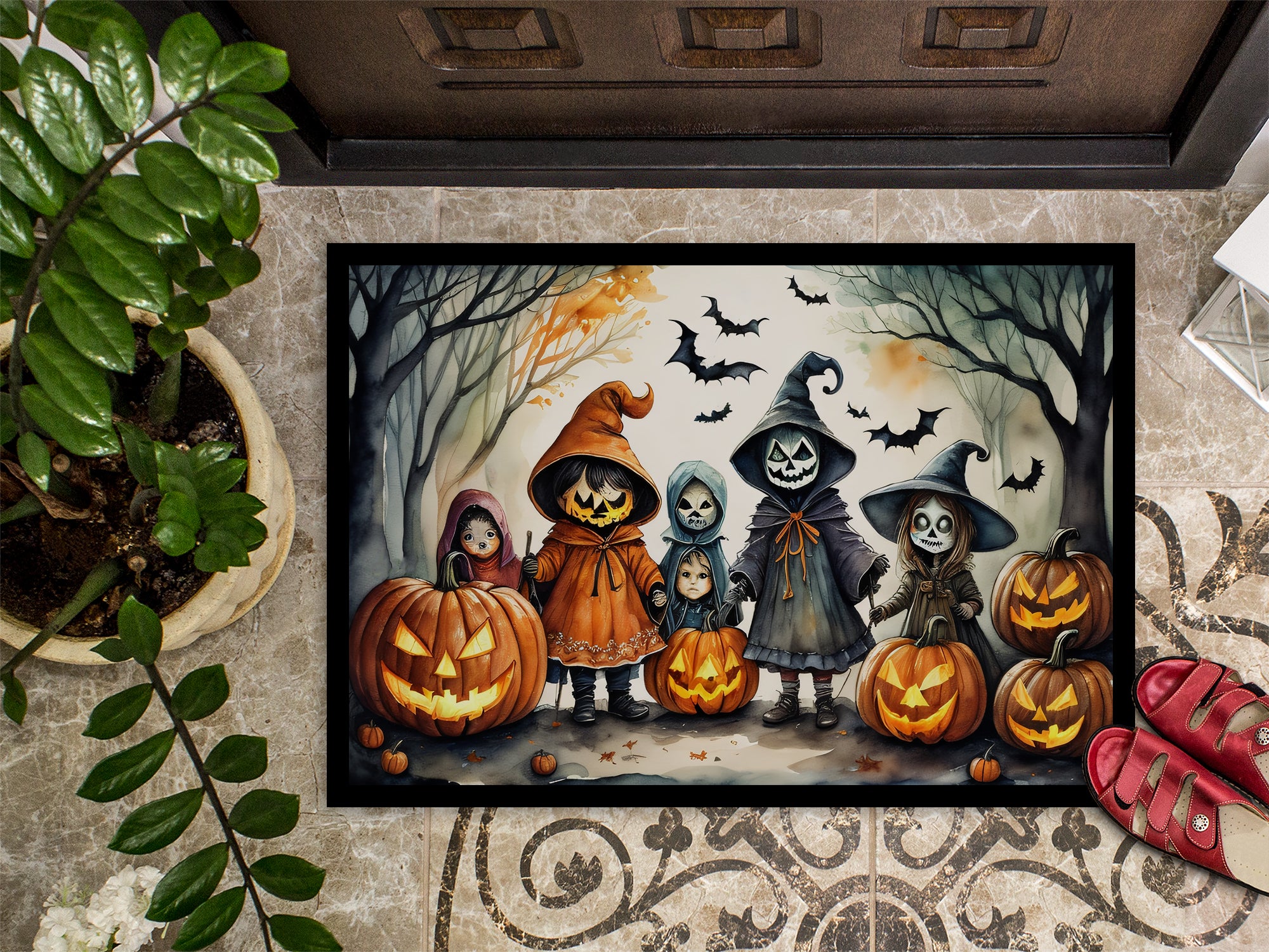 Trick or Treaters Spooky Halloween Indoor or Outdoor Mat 24x36