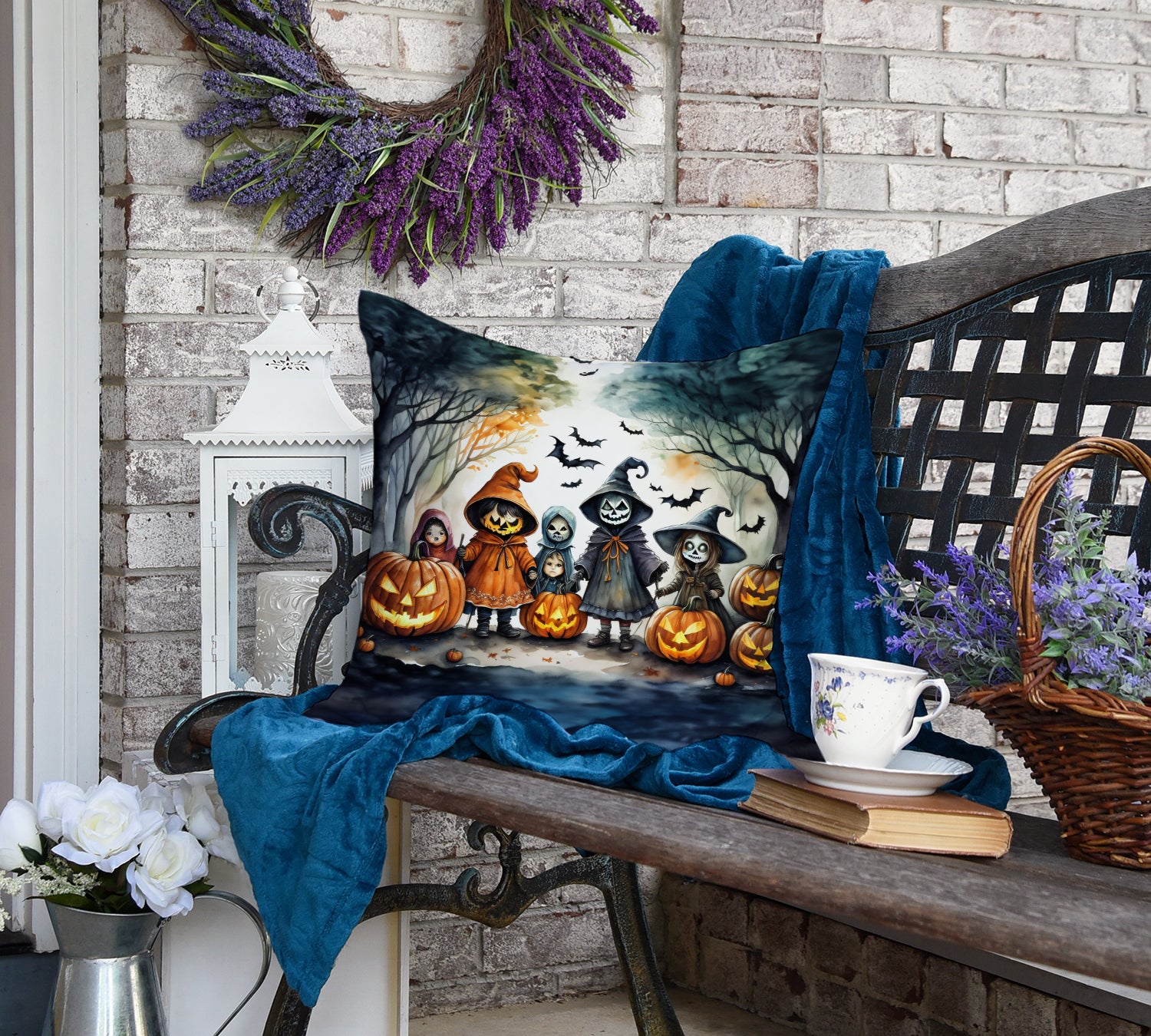 Trick or Treaters Spooky Halloween Fabric Decorative Pillow