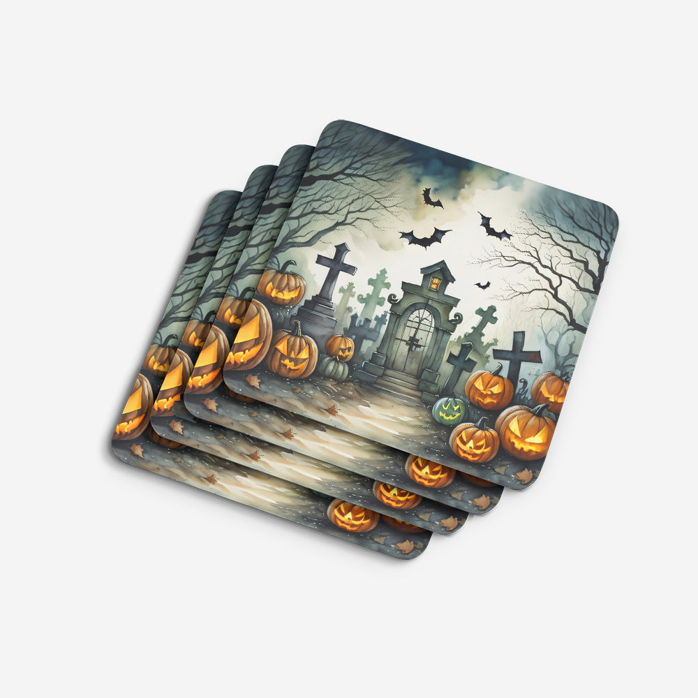 Graveyard Spooky Halloween Foam Coaster Set of 4