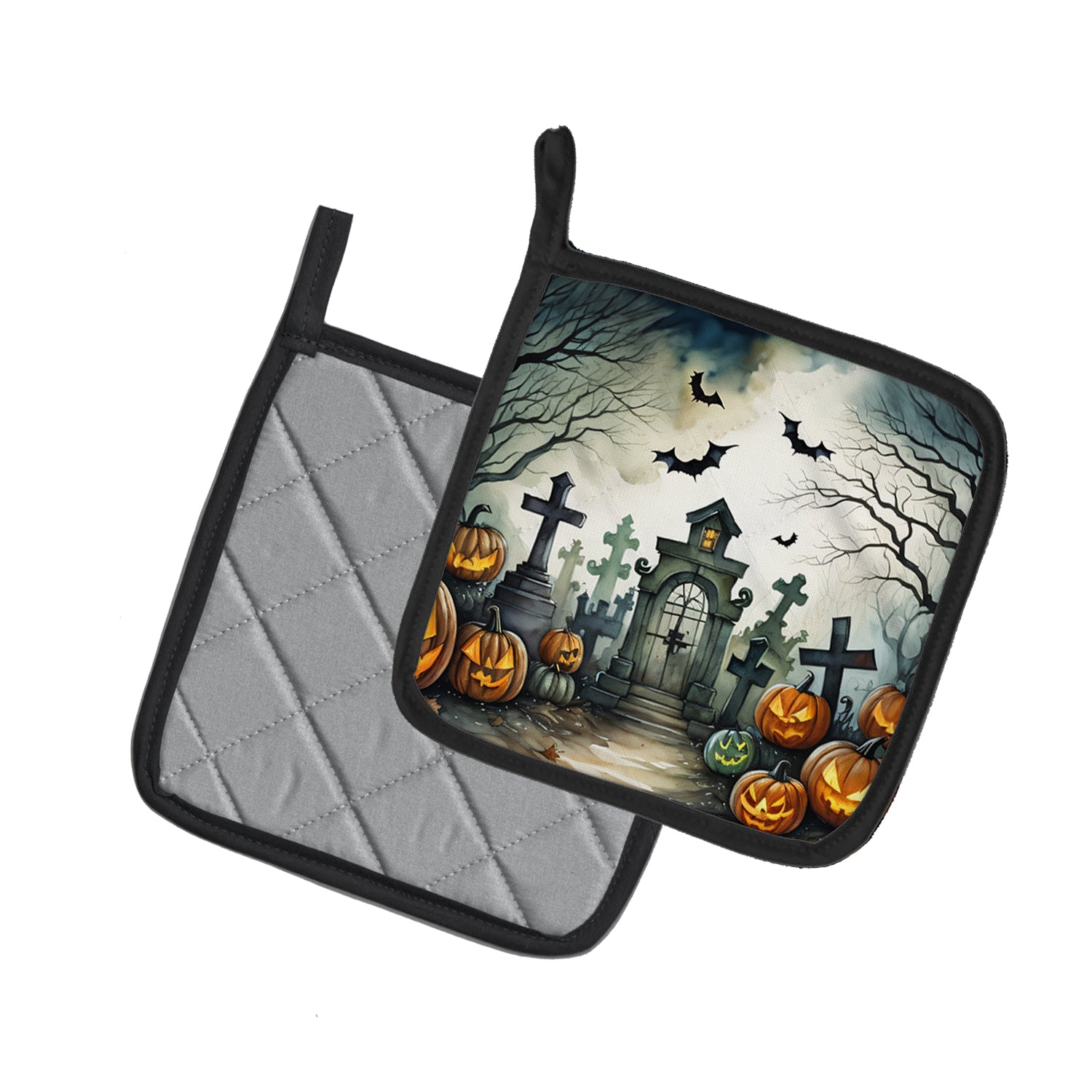 Graveyard Spooky Halloween Pair of Pot Holders