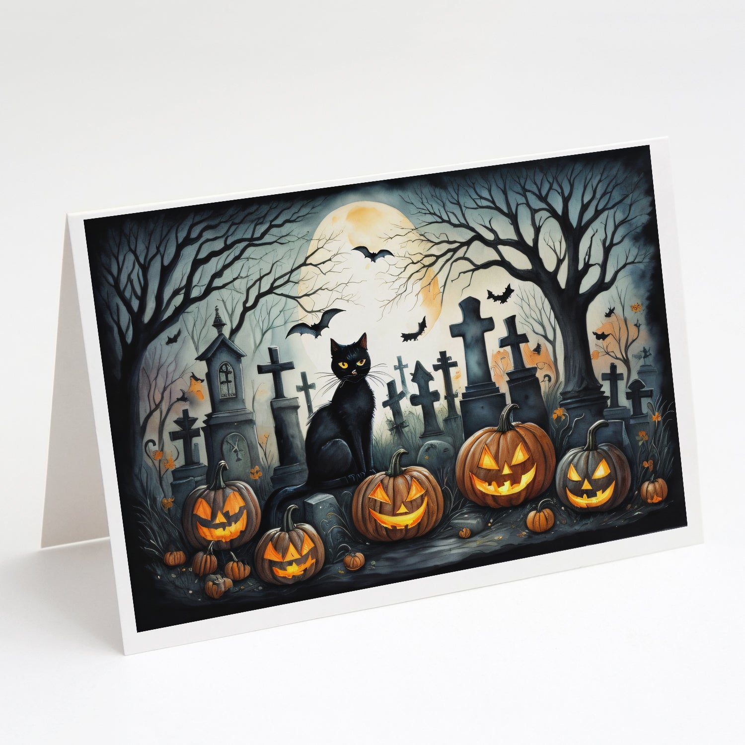 Buy this Black Cat Spooky Halloween Greeting Cards and Envelopes Pack of 8