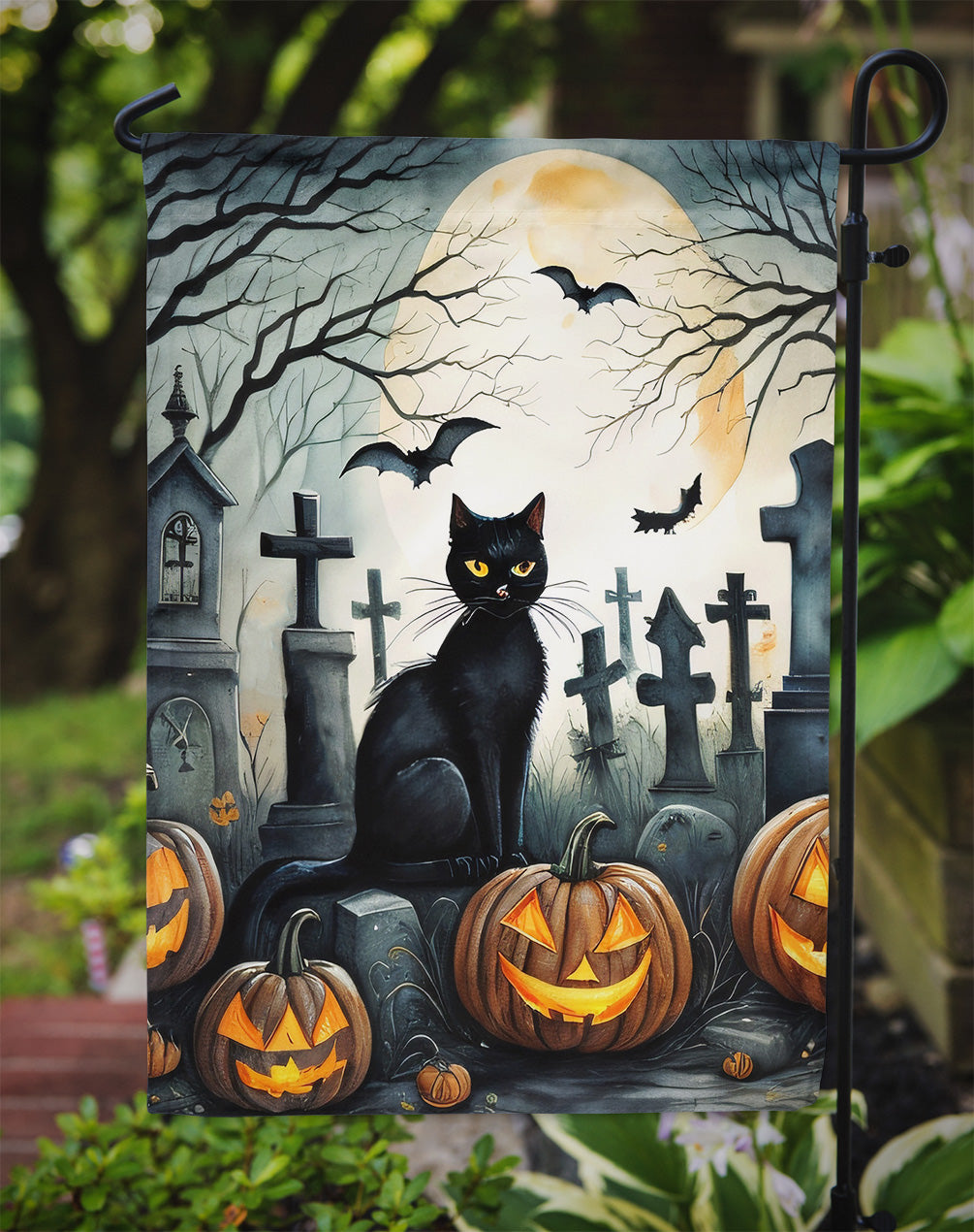 Black Cat Spooky Halloween Garden Flag