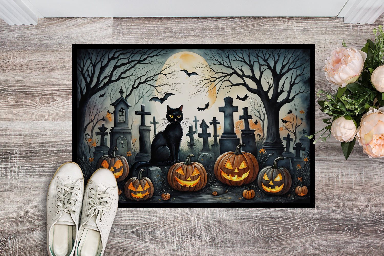 Buy this Black Cat Spooky Halloween Indoor or Outdoor Mat 24x36