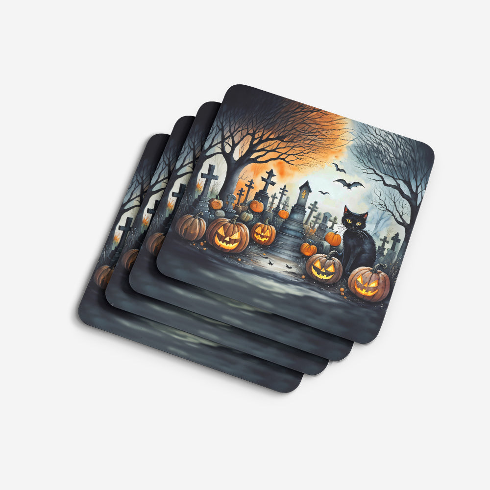Black Cat Spooky Halloween Foam Coaster Set of 4