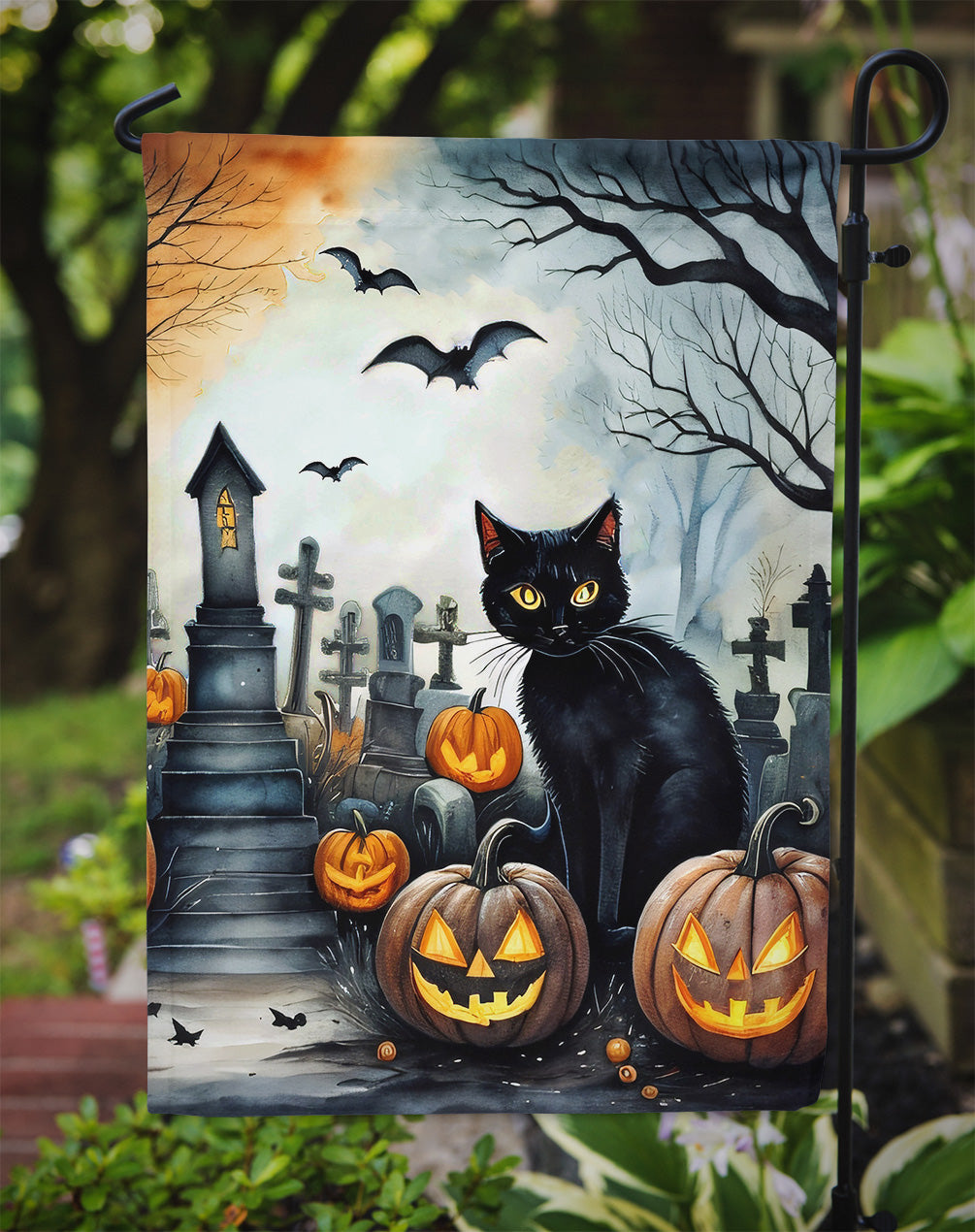 Black Cat Spooky Halloween Garden Flag