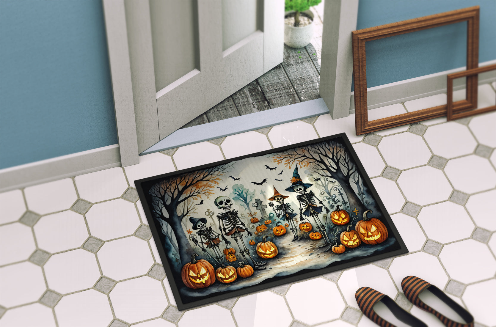 Calacas Skeletons Spooky Halloween Doormat 18x27