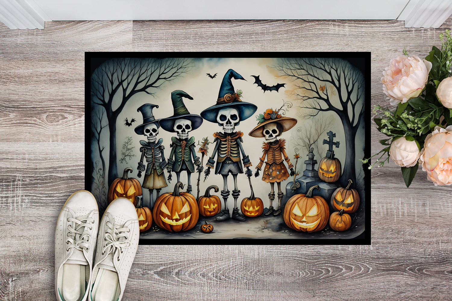 Calacas Skeletons Spooky Halloween Indoor or Outdoor Mat 24x36