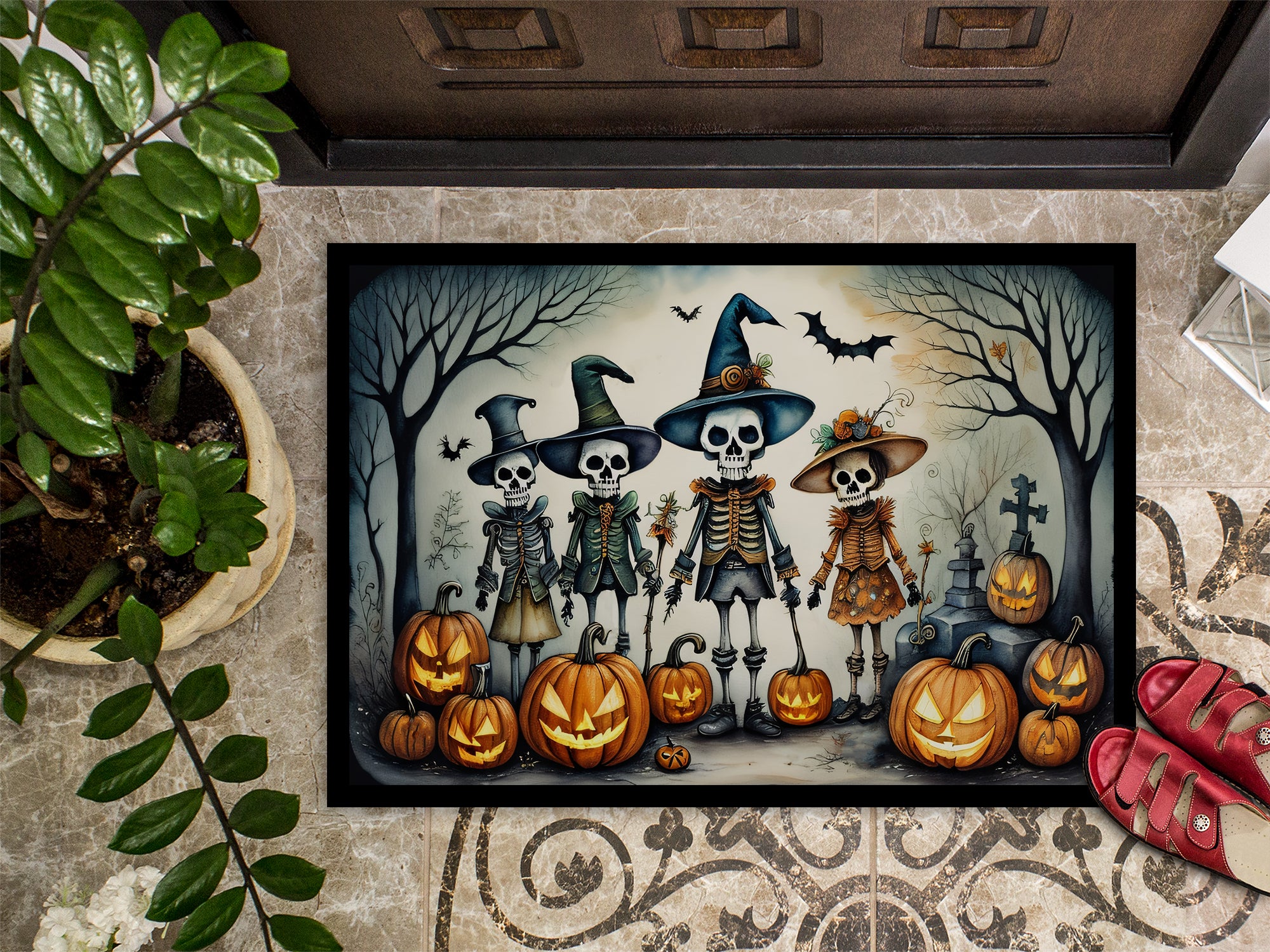 Calacas Skeletons Spooky Halloween Indoor or Outdoor Mat 24x36