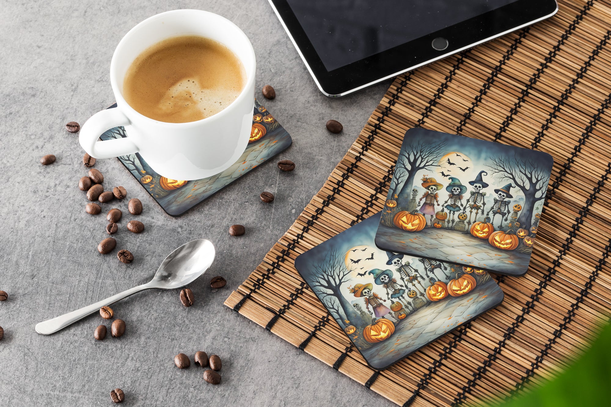 Calacas Skeletons Spooky Halloween Foam Coaster Set of 4