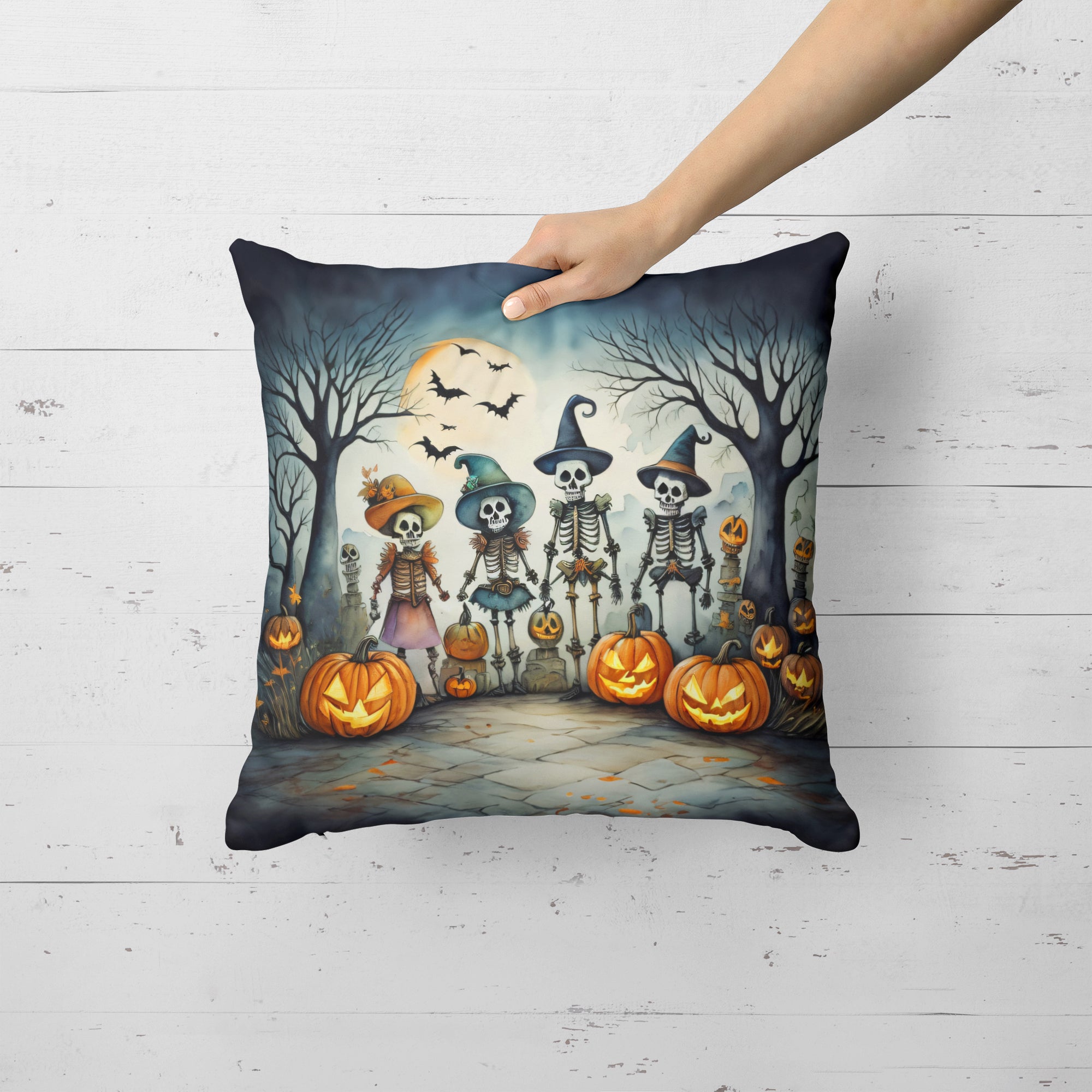 Calacas Skeletons Spooky Halloween Fabric Decorative Pillow