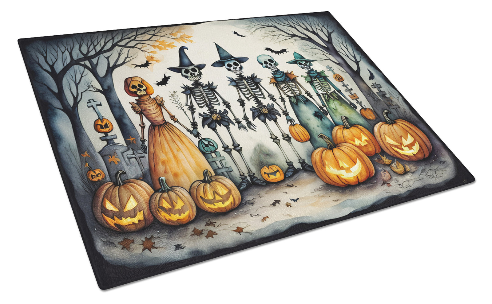 Buy this Calacas Skeletons Spooky Halloween Glass Cutting Board Large