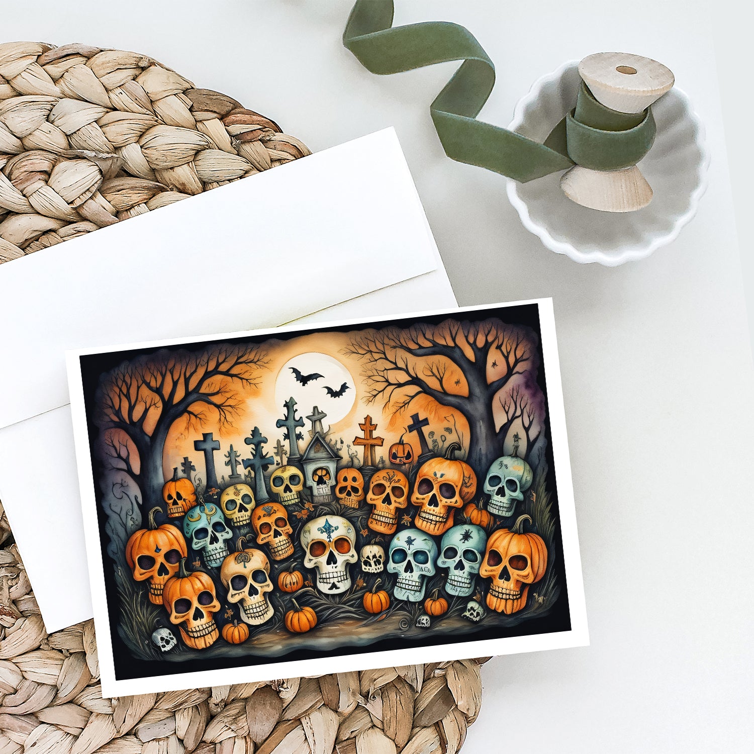 Buy this Calaveras Sugar Skulls Spooky Halloween Greeting Cards and Envelopes Pack of 8