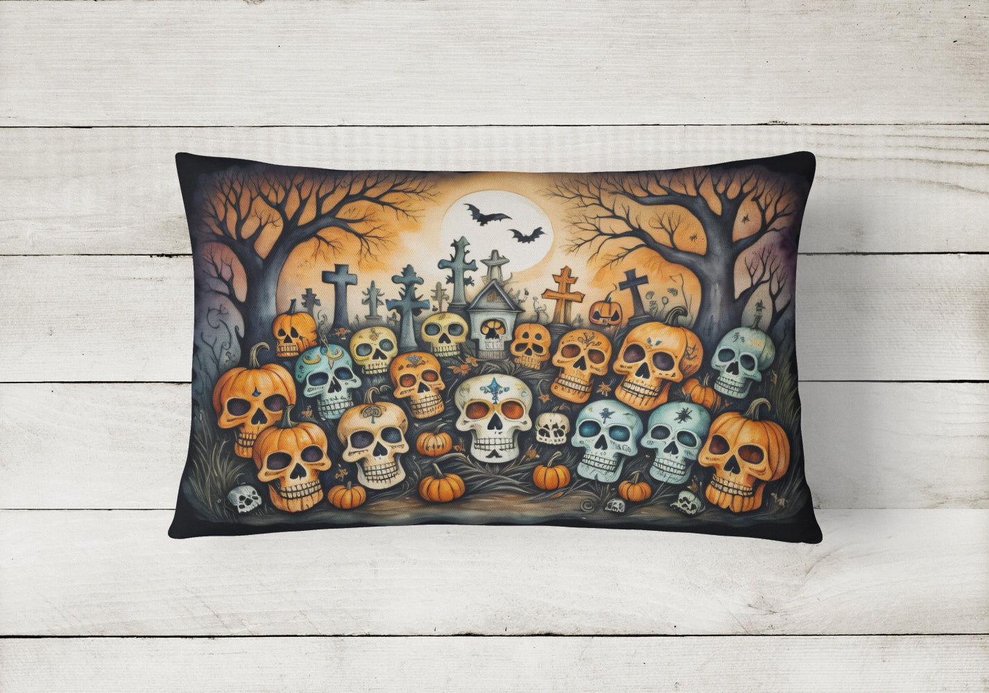 Calaveras Sugar Skulls Spooky Halloween Fabric Decorative Pillow