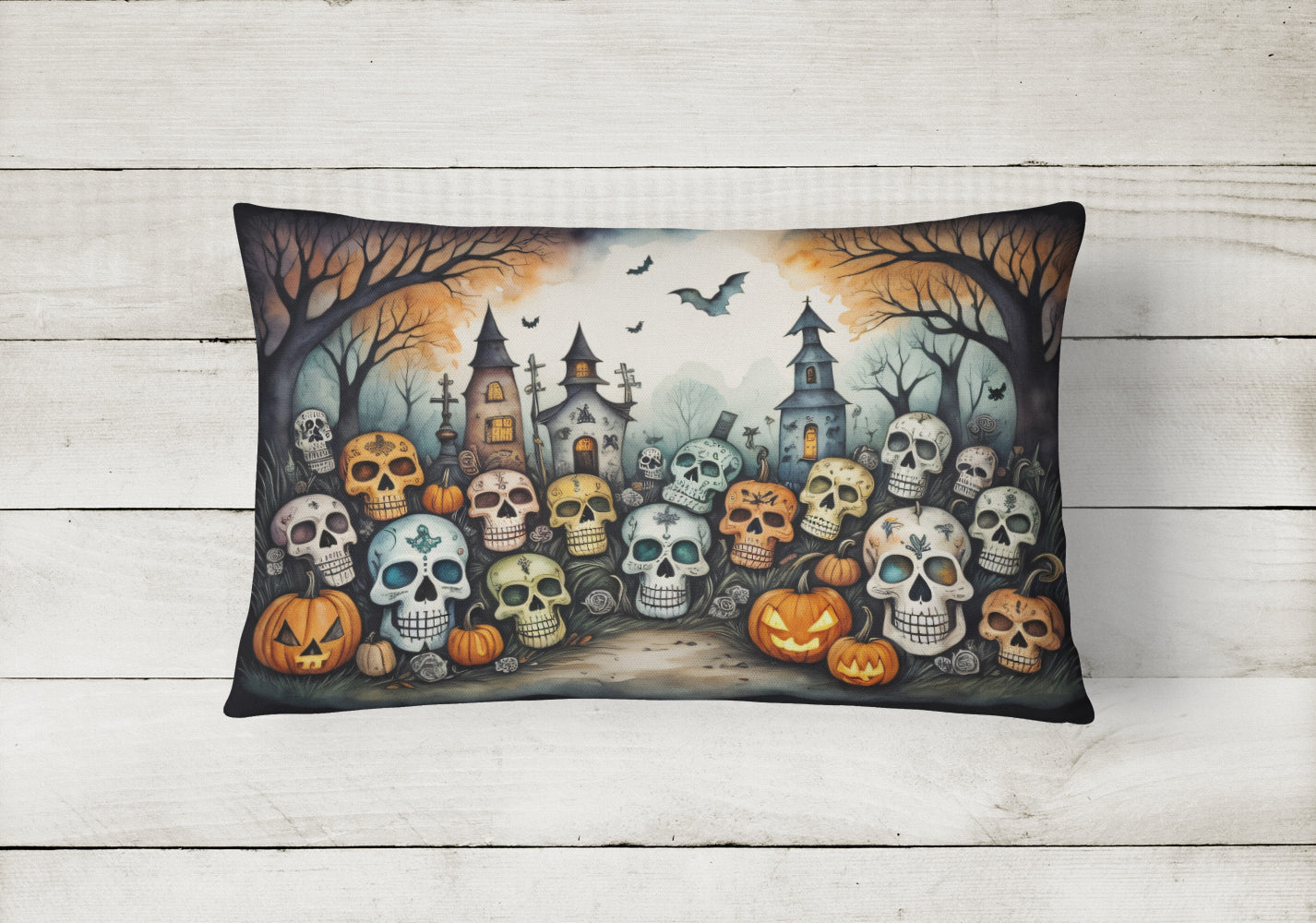 Buy this Calaveras Sugar Skulls Spooky Halloween Fabric Decorative Pillow