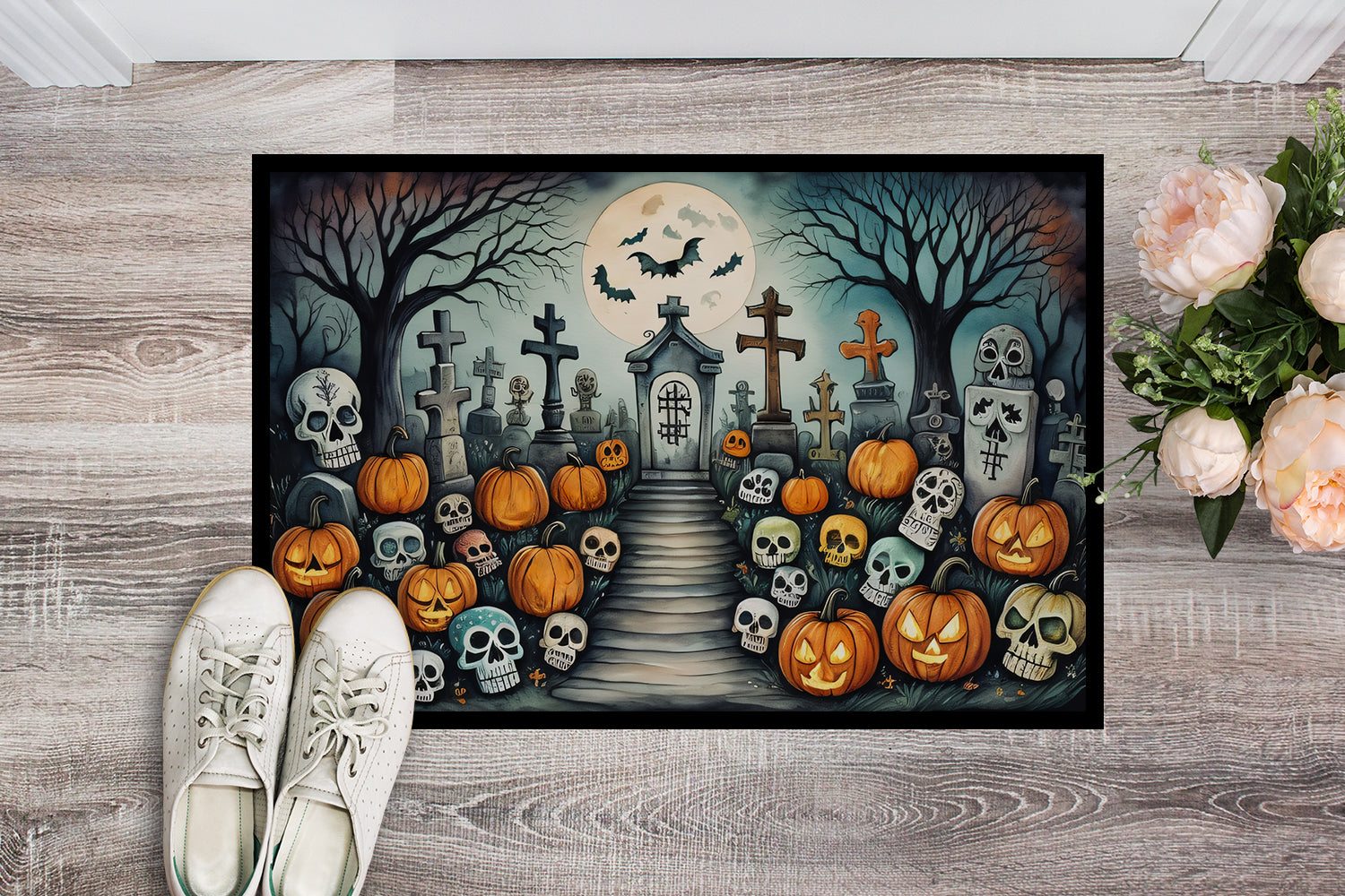 Buy this Calaveras Sugar Skulls Spooky Halloween Indoor or Outdoor Mat 24x36