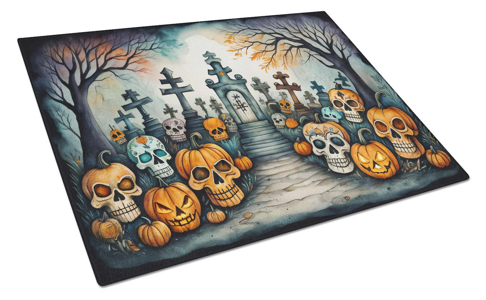 Buy this Calaveras Sugar Skulls Spooky Halloween Glass Cutting Board Large