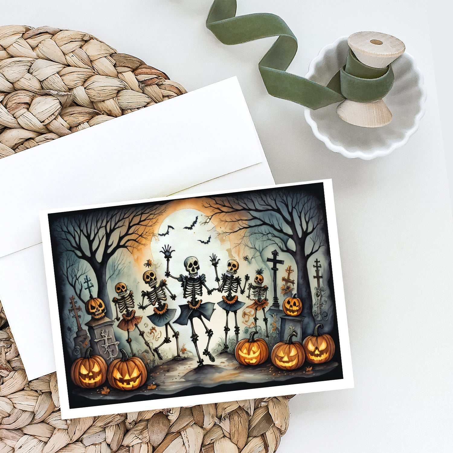 Buy this Dancing Skeletons Spooky Halloween Greeting Cards and Envelopes Pack of 8