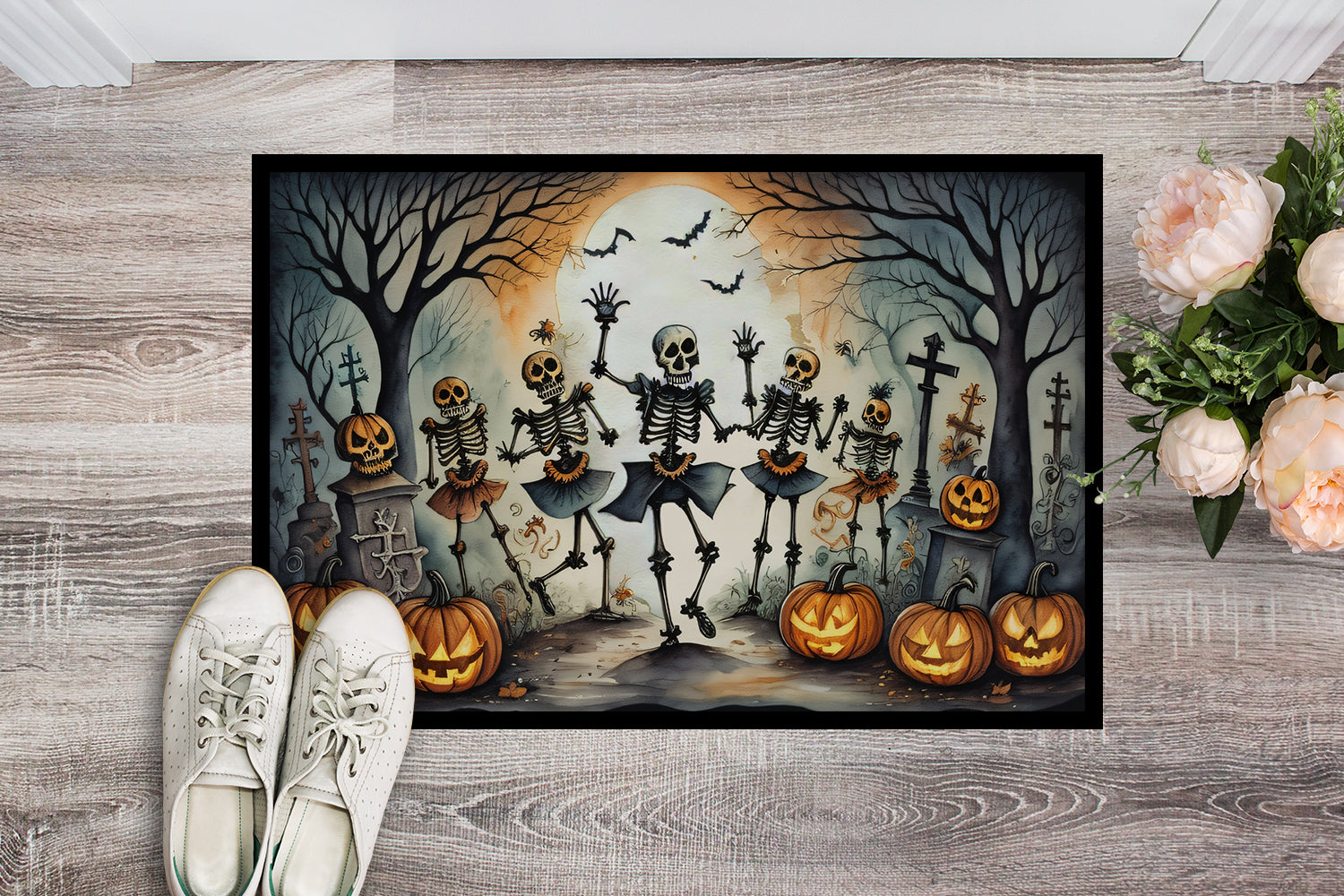 Dancing Skeletons Spooky Halloween Indoor or Outdoor Mat 24x36