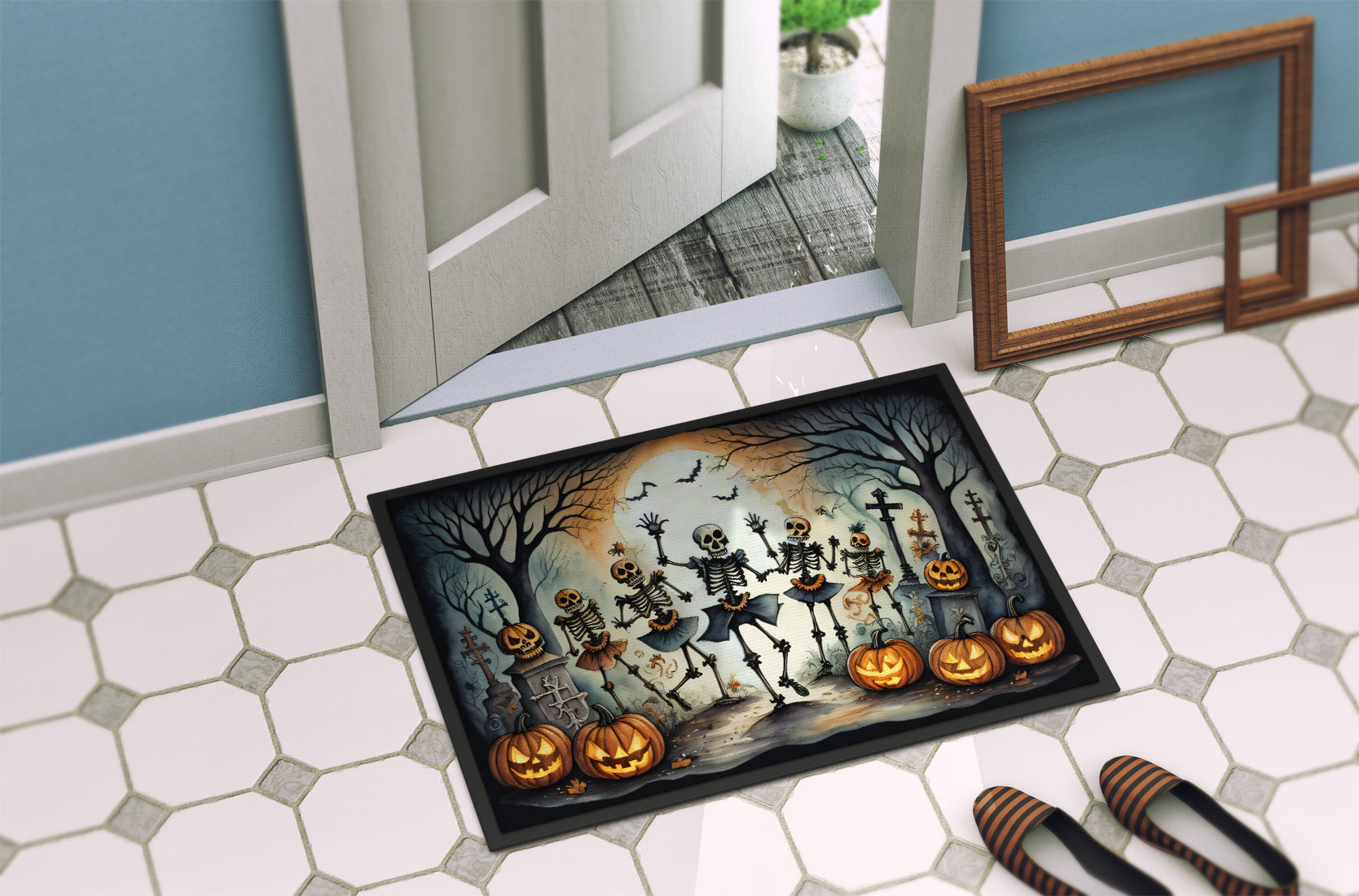 Dancing Skeletons Spooky Halloween Indoor or Outdoor Mat 24x36
