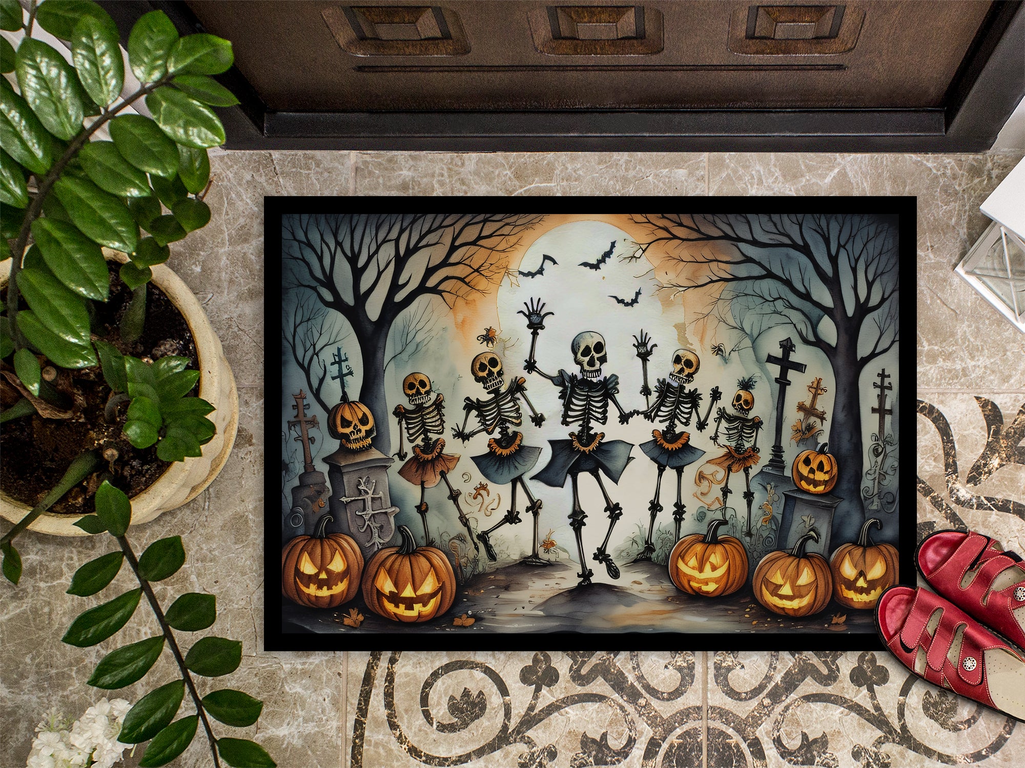 Dancing Skeletons Spooky Halloween Doormat 18x27