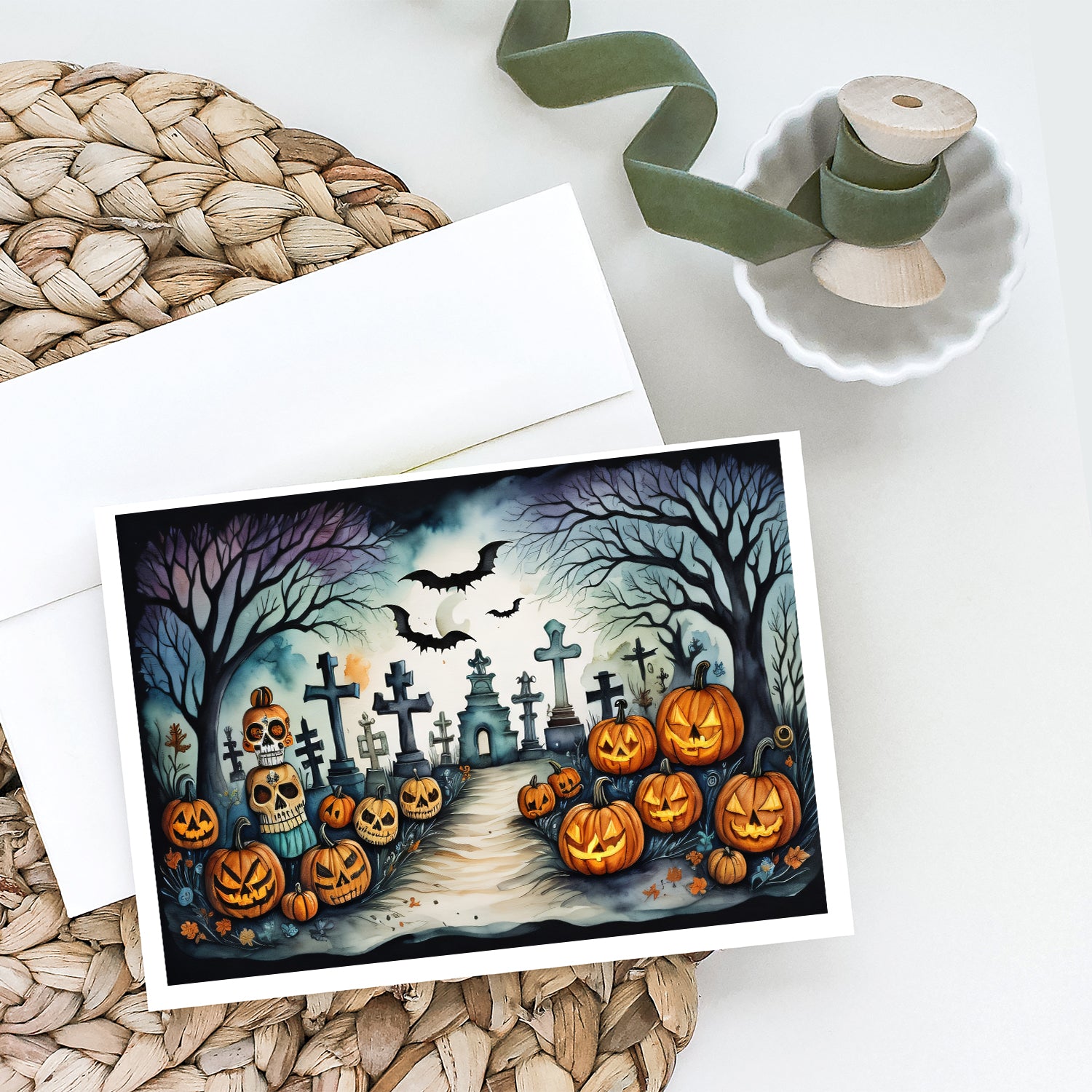 Buy this Day of the Dead Spooky Halloween Greeting Cards and Envelopes Pack of 8