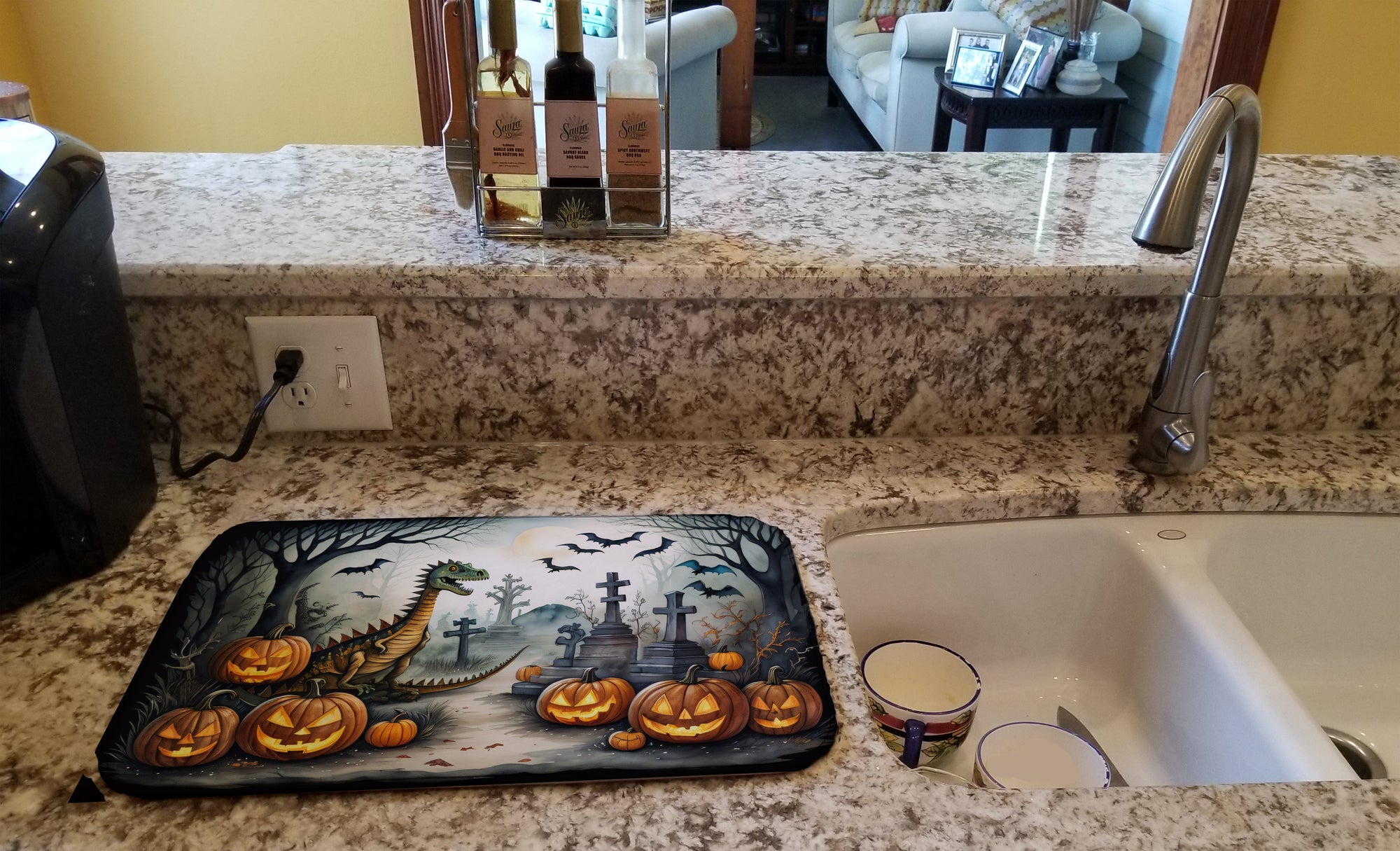 Dinosaurs Spooky Halloween Dish Drying Mat