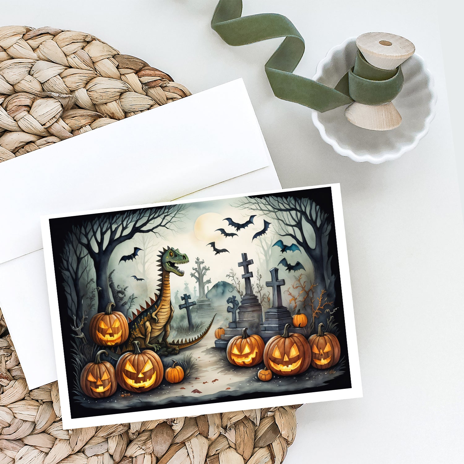 Dinosaurs Spooky Halloween Greeting Cards and Envelopes Pack of 8
