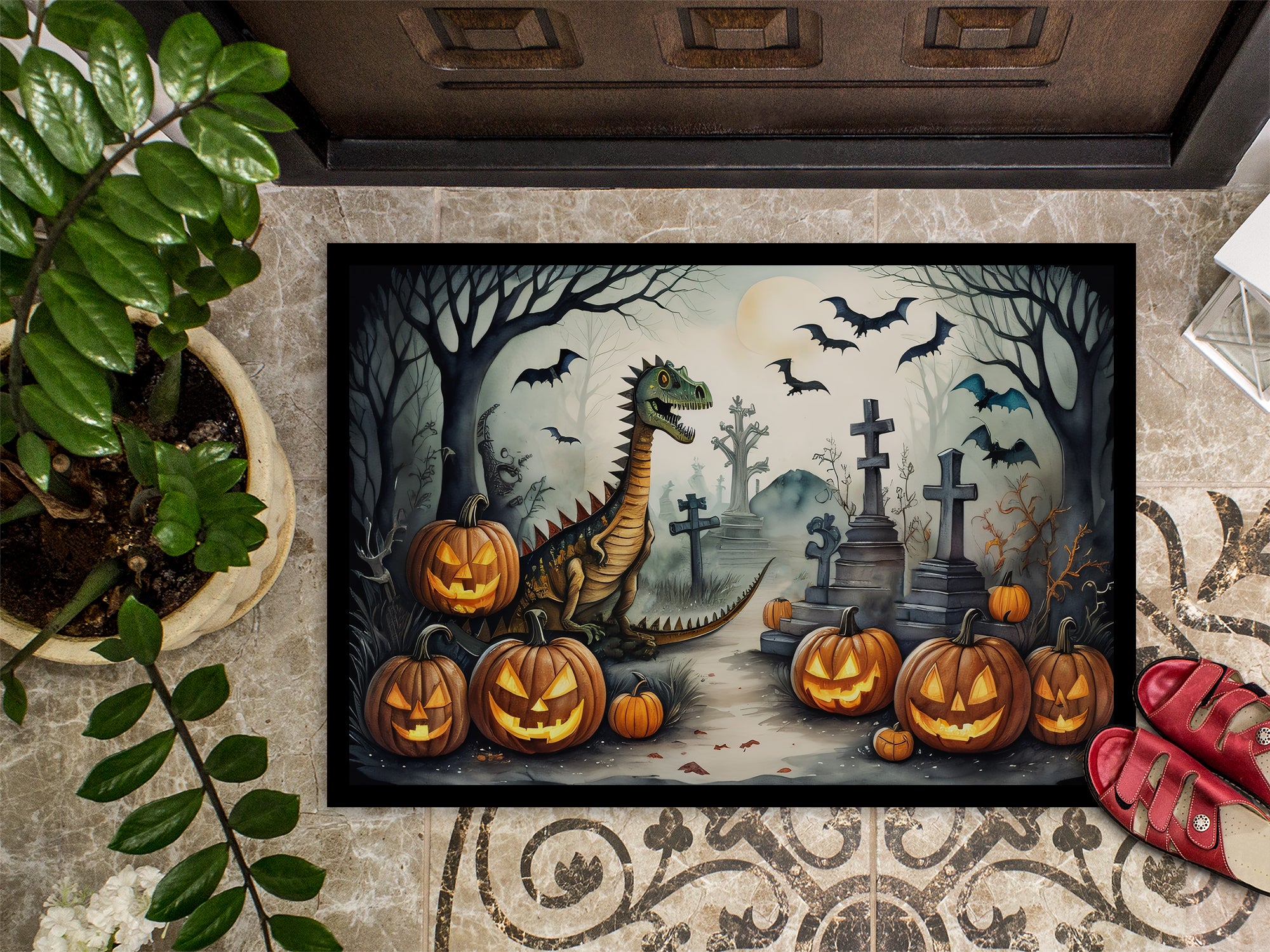 Dinosaurs Spooky Halloween Doormat 18x27