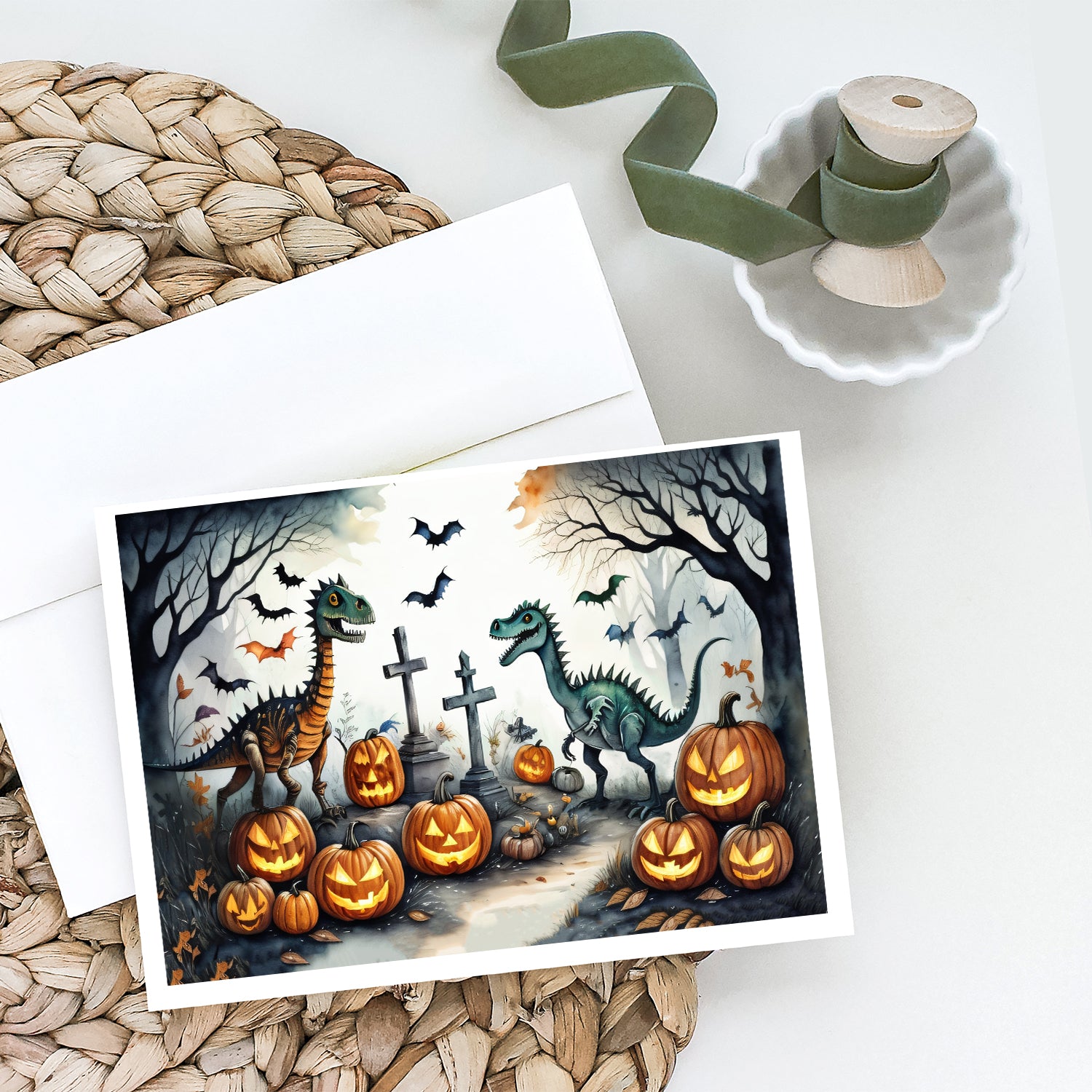 Dinosaurs Spooky Halloween Greeting Cards and Envelopes Pack of 8