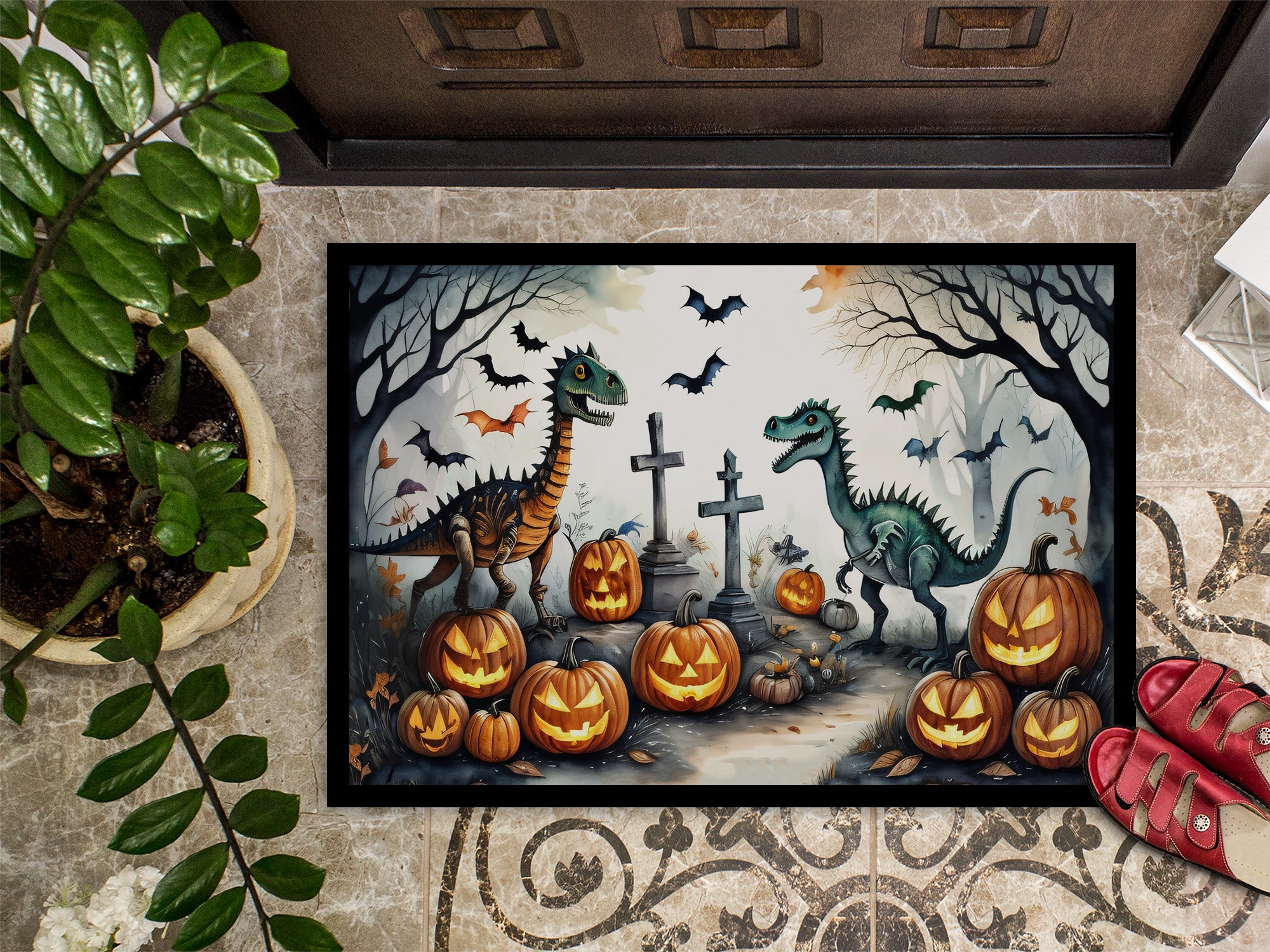 Dinosaurs Spooky Halloween Indoor or Outdoor Mat 24x36