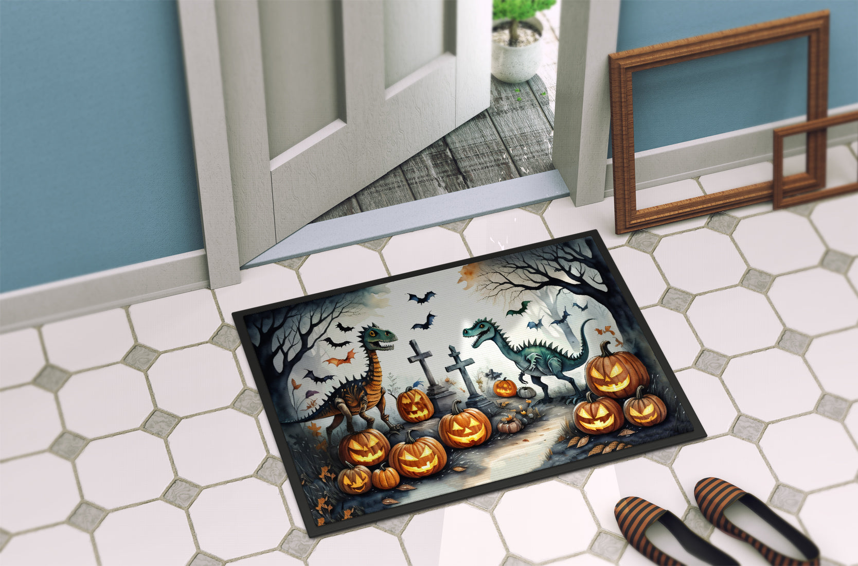 Dinosaurs Spooky Halloween Doormat 18x27