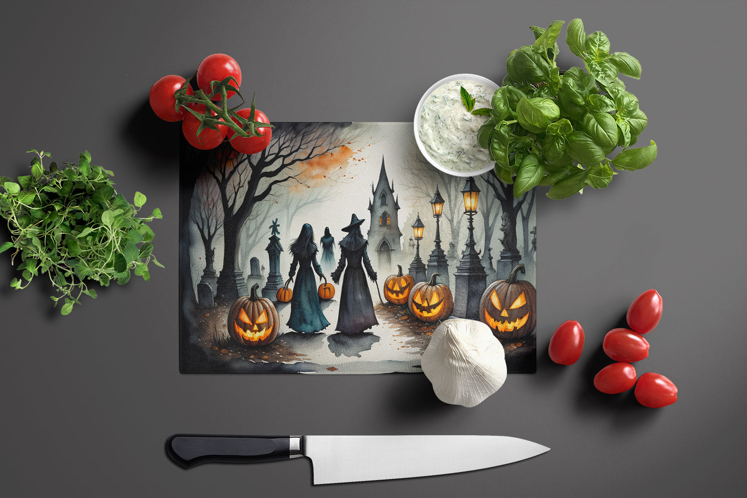 Vampires Spooky Halloween Glass Cutting Board Large