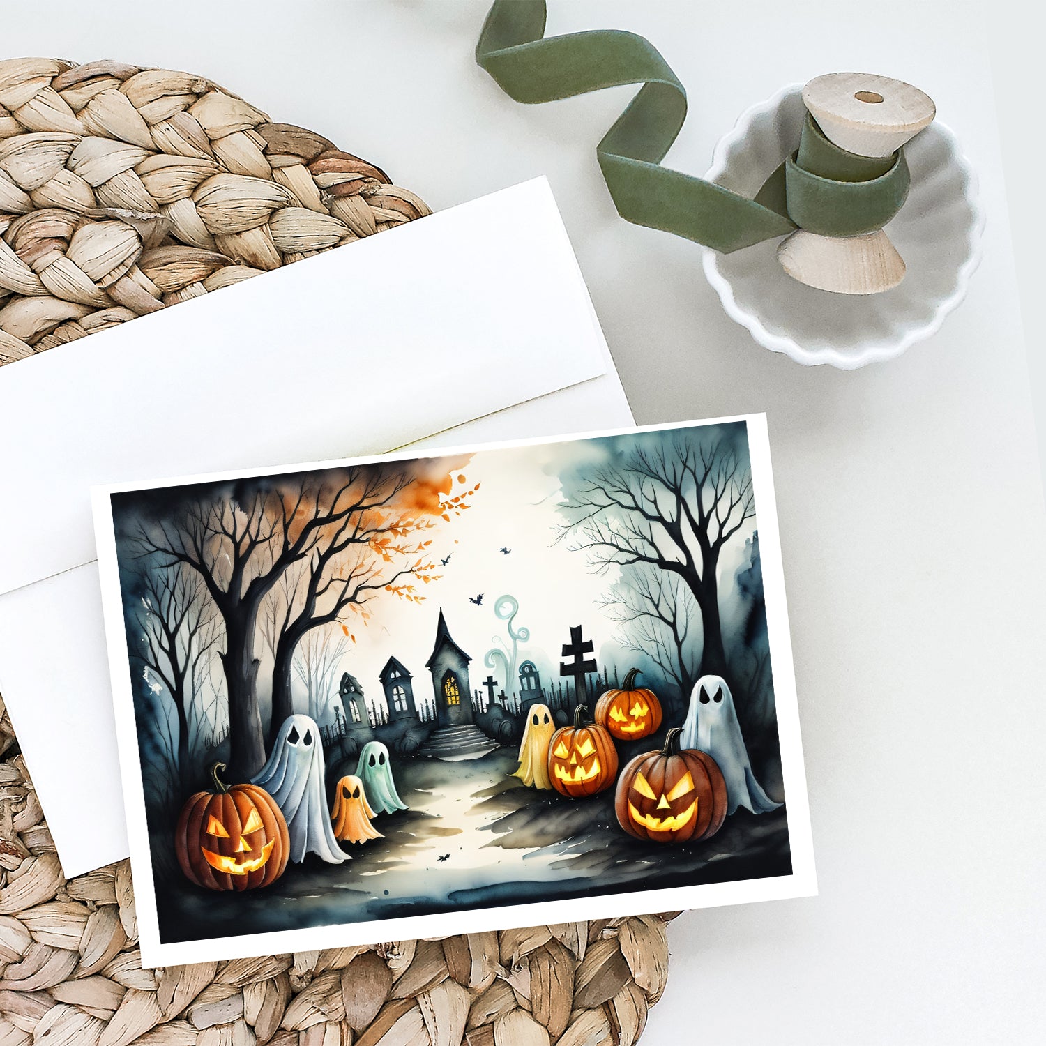 Ghosts Spooky Halloween Greeting Cards and Envelopes Pack of 8