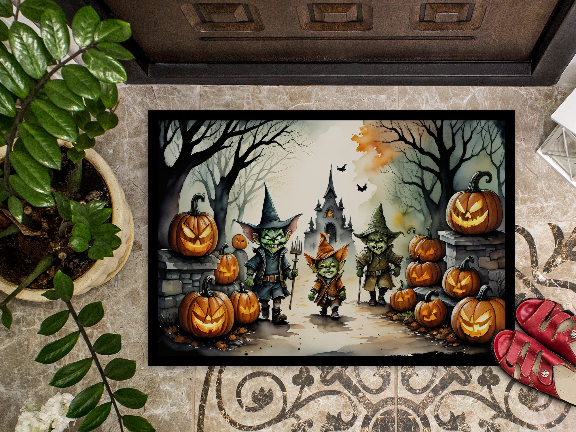 Goblins Spooky Halloween Indoor or Outdoor Mat 24x36