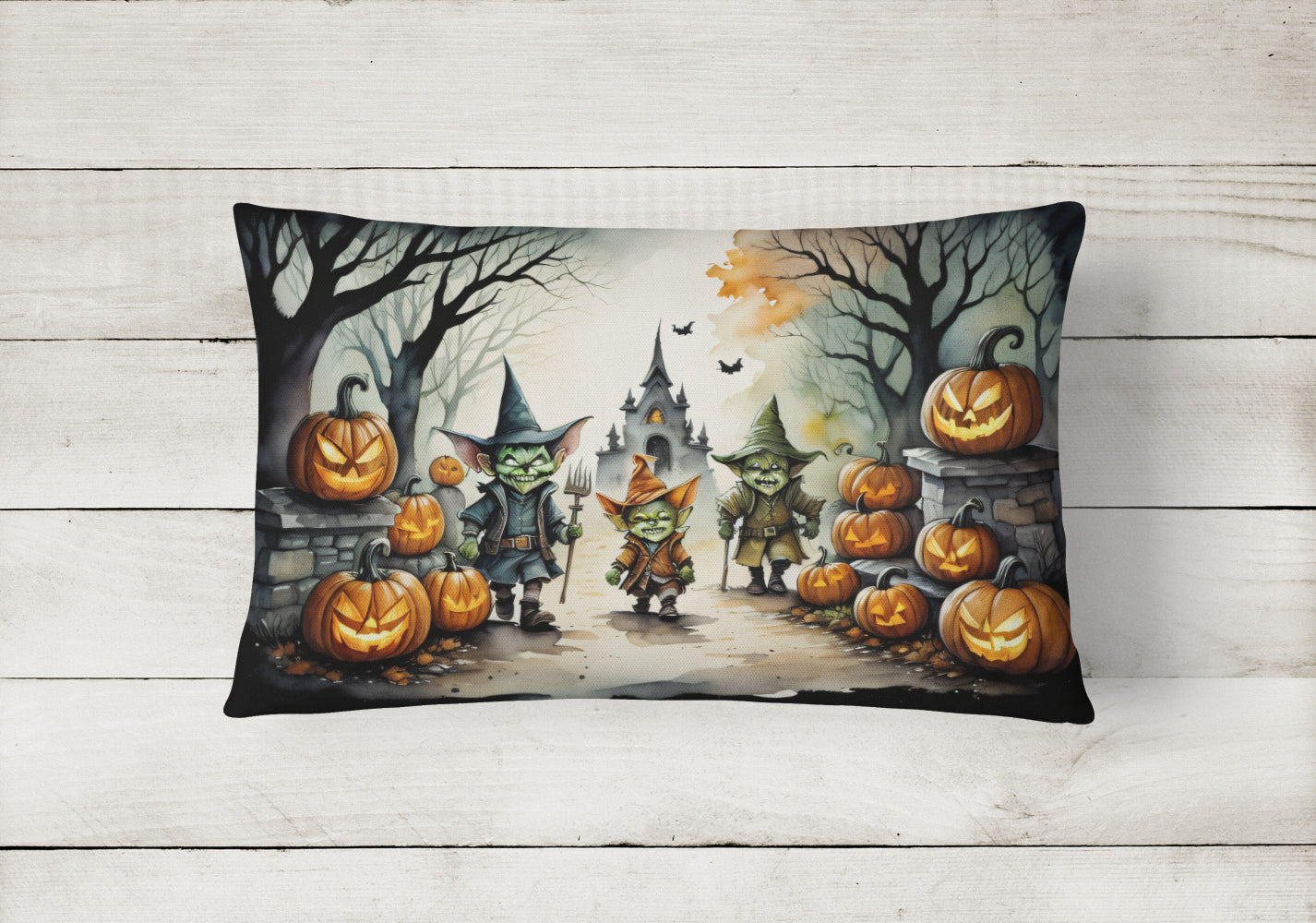Goblins Spooky Halloween Fabric Decorative Pillow