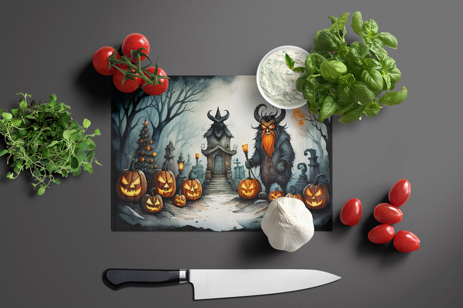 Krampus The Christmas Demon Spooky Halloween Glass Cutting Board Large
