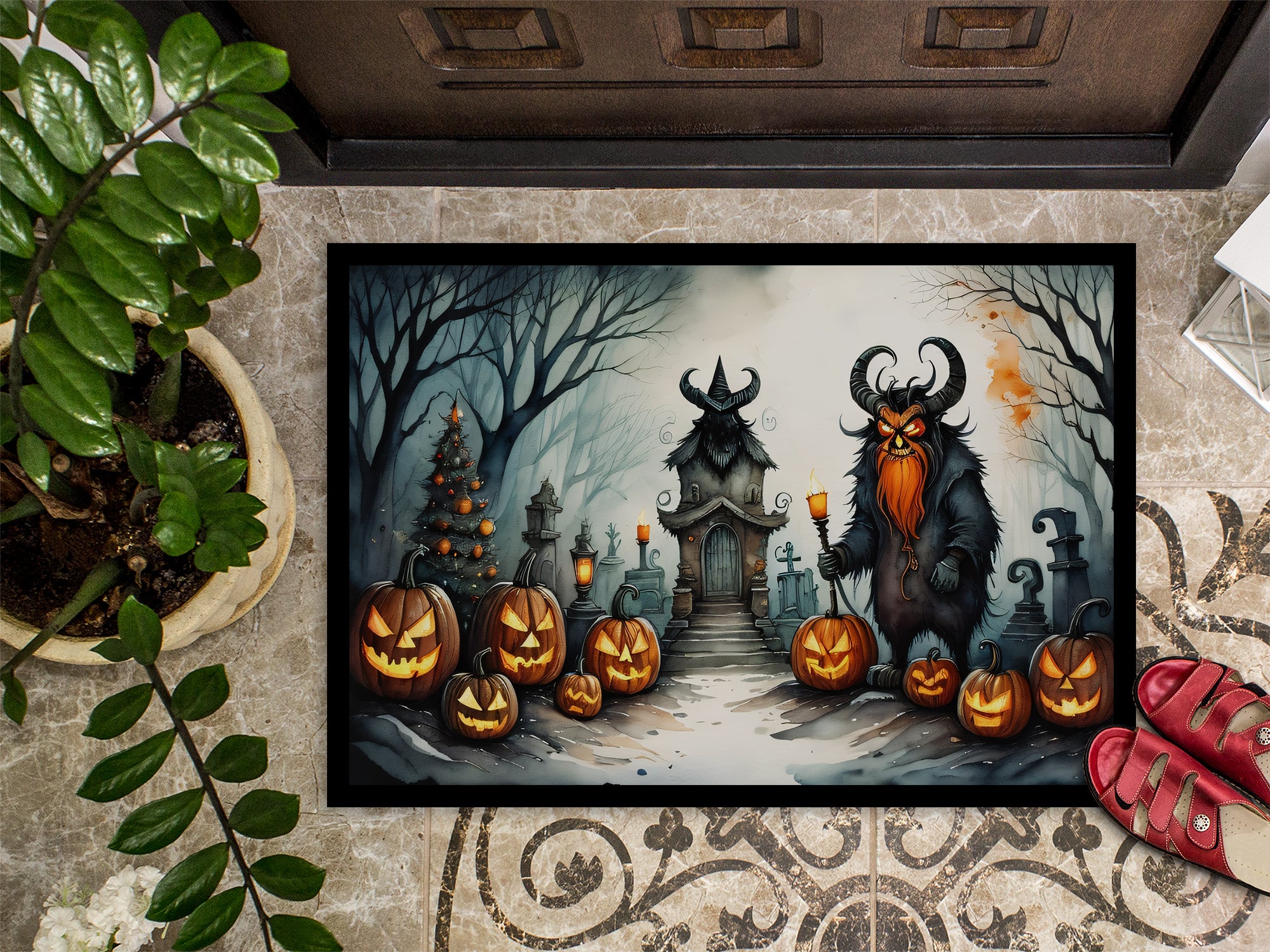 Krampus The Christmas Demon Spooky Halloween Doormat 18x27