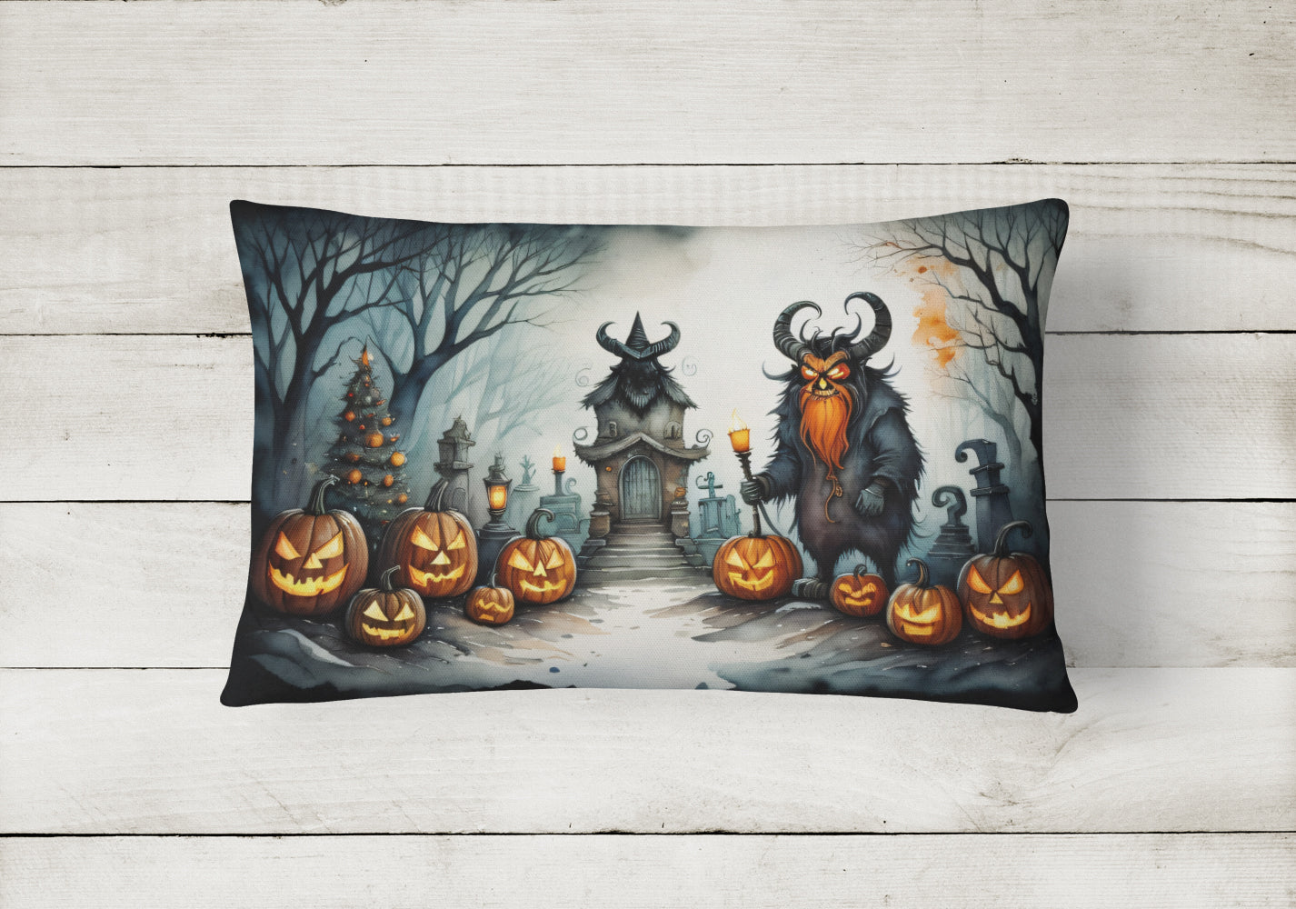 Krampus The Christmas Demon Spooky Halloween Fabric Decorative Pillow