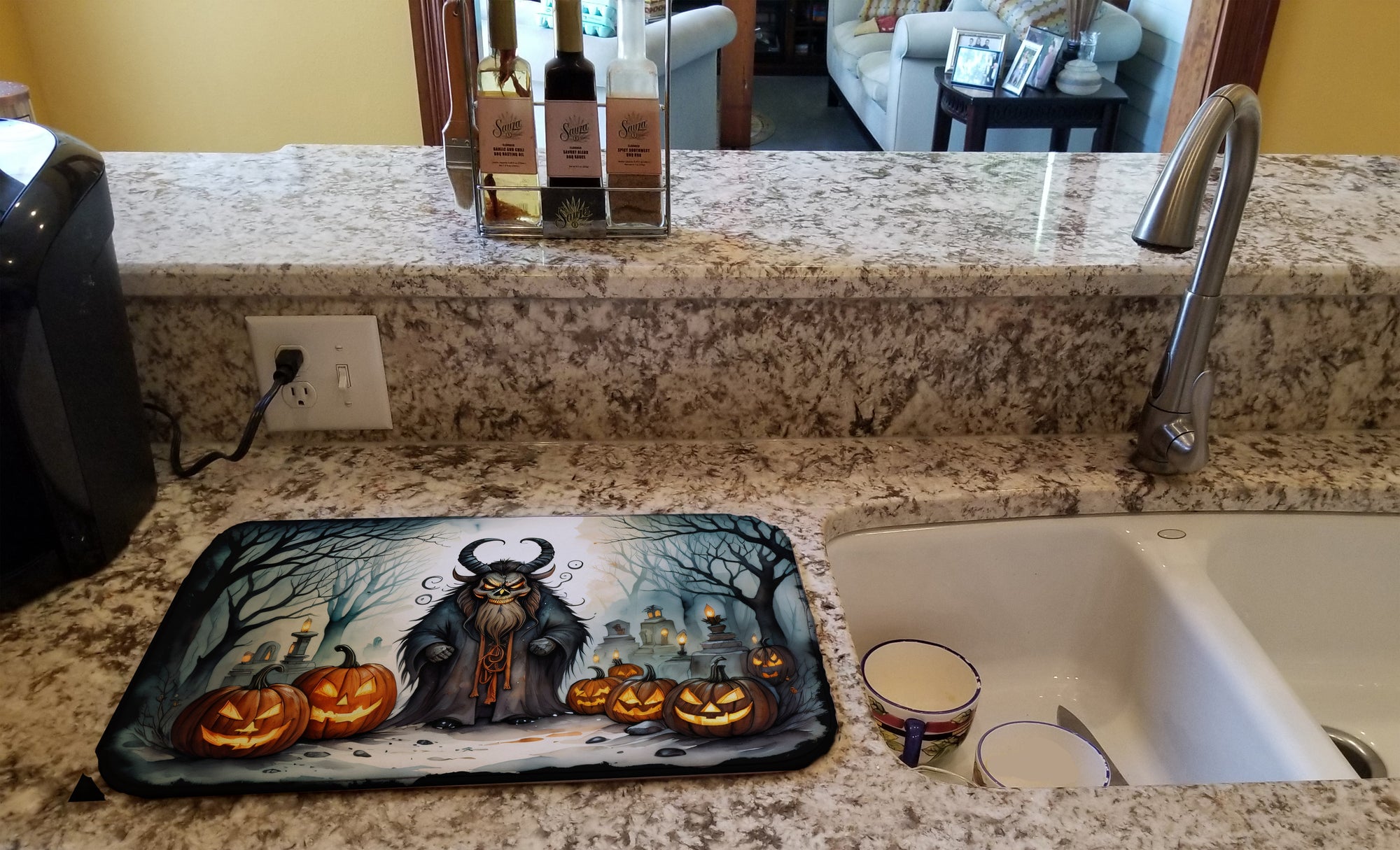 Krampus The Christmas Demon Spooky Halloween Dish Drying Mat