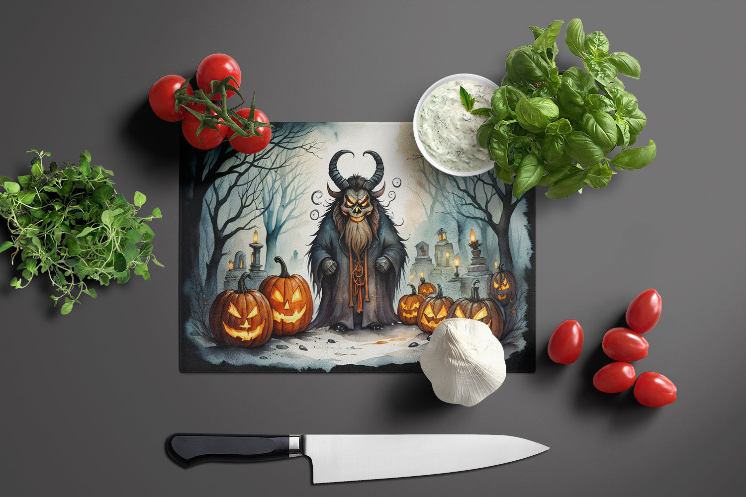 Krampus The Christmas Demon Spooky Halloween Glass Cutting Board Large