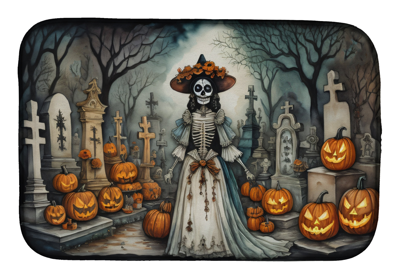 Buy this La Catrina Skeleton Spooky Halloween Dish Drying Mat