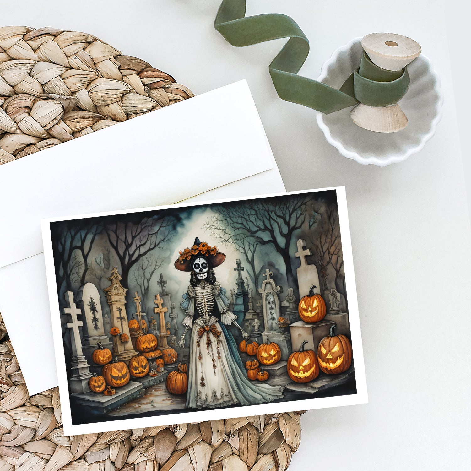 Buy this La Catrina Skeleton Spooky Halloween Greeting Cards and Envelopes Pack of 8