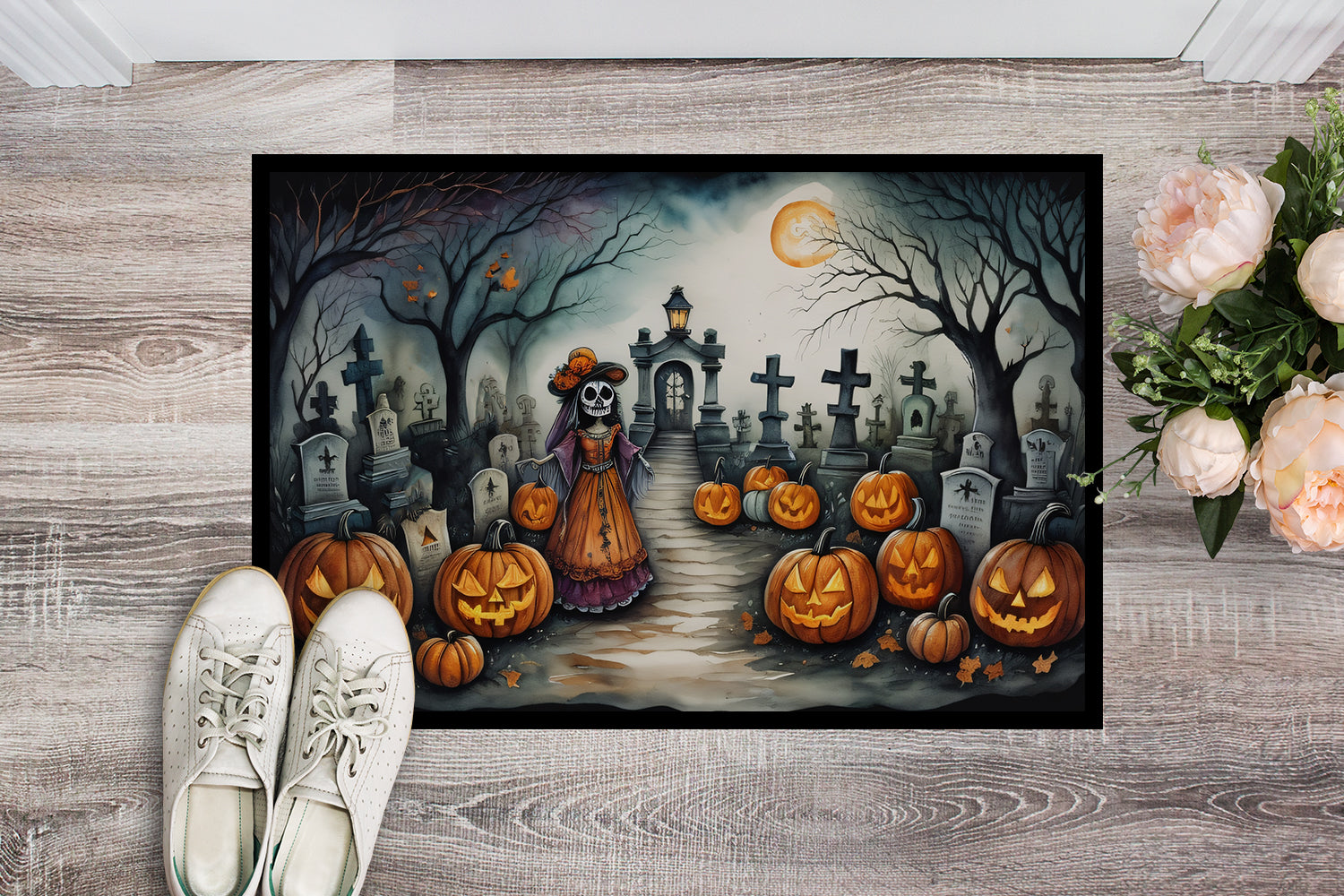 La Catrina Skeleton Spooky Halloween Doormat 18x27